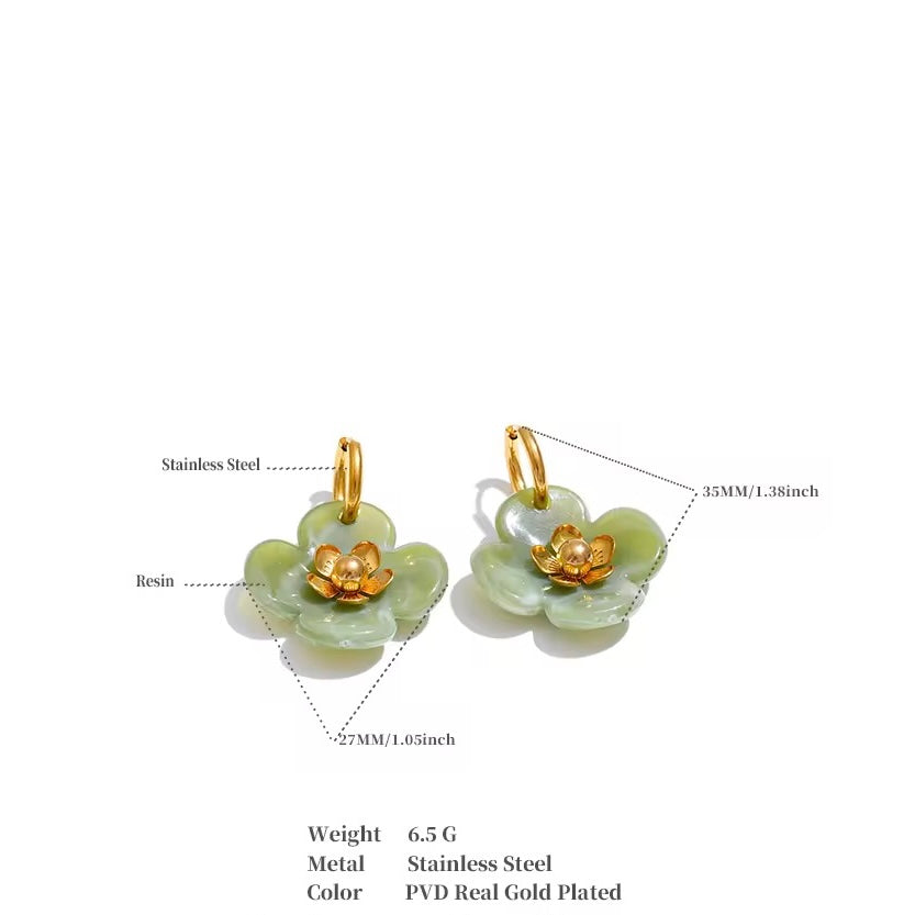 Green Bloom Stainless Steel Earrings