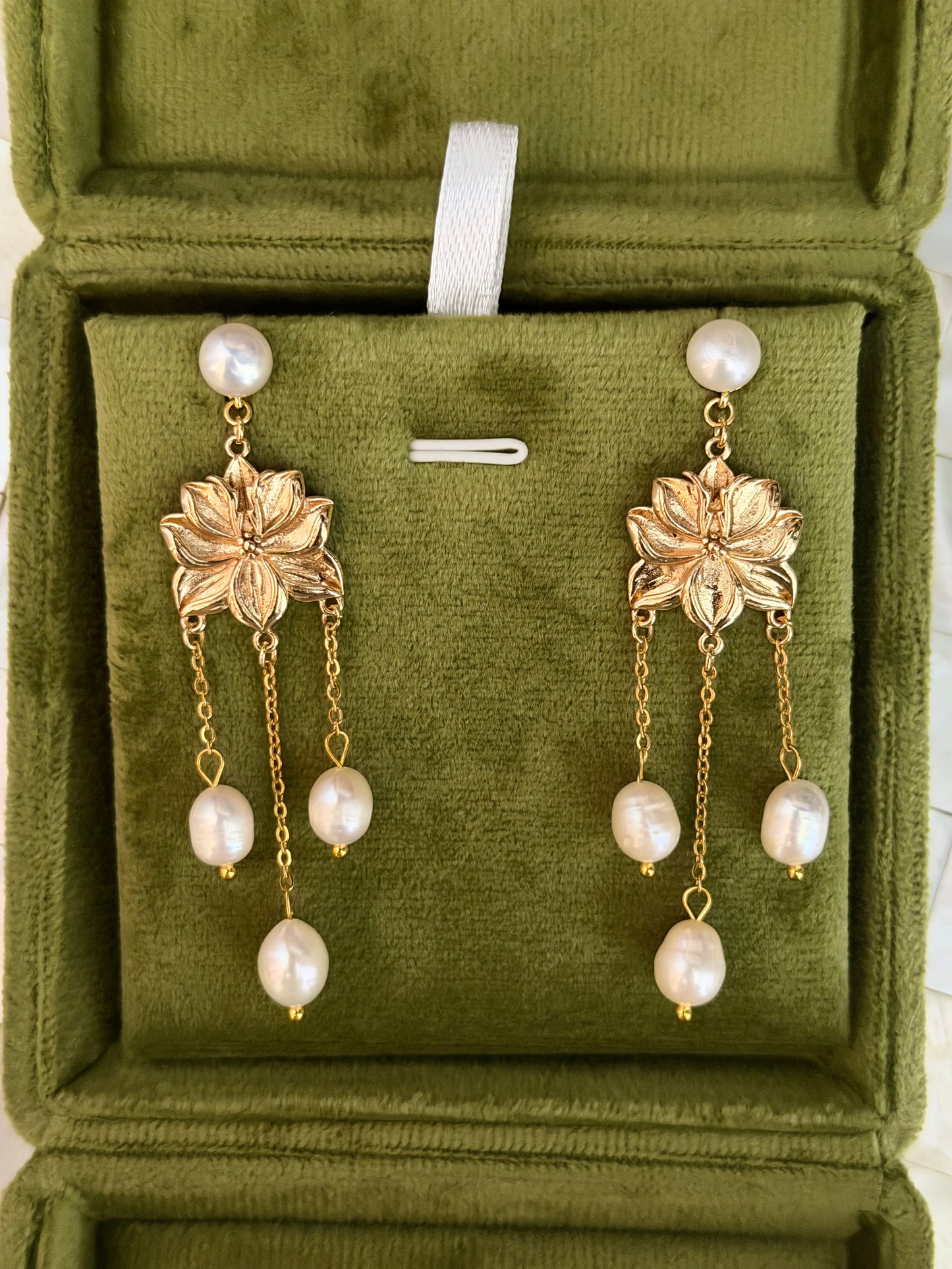 Golden Orchid Pearl Earrings