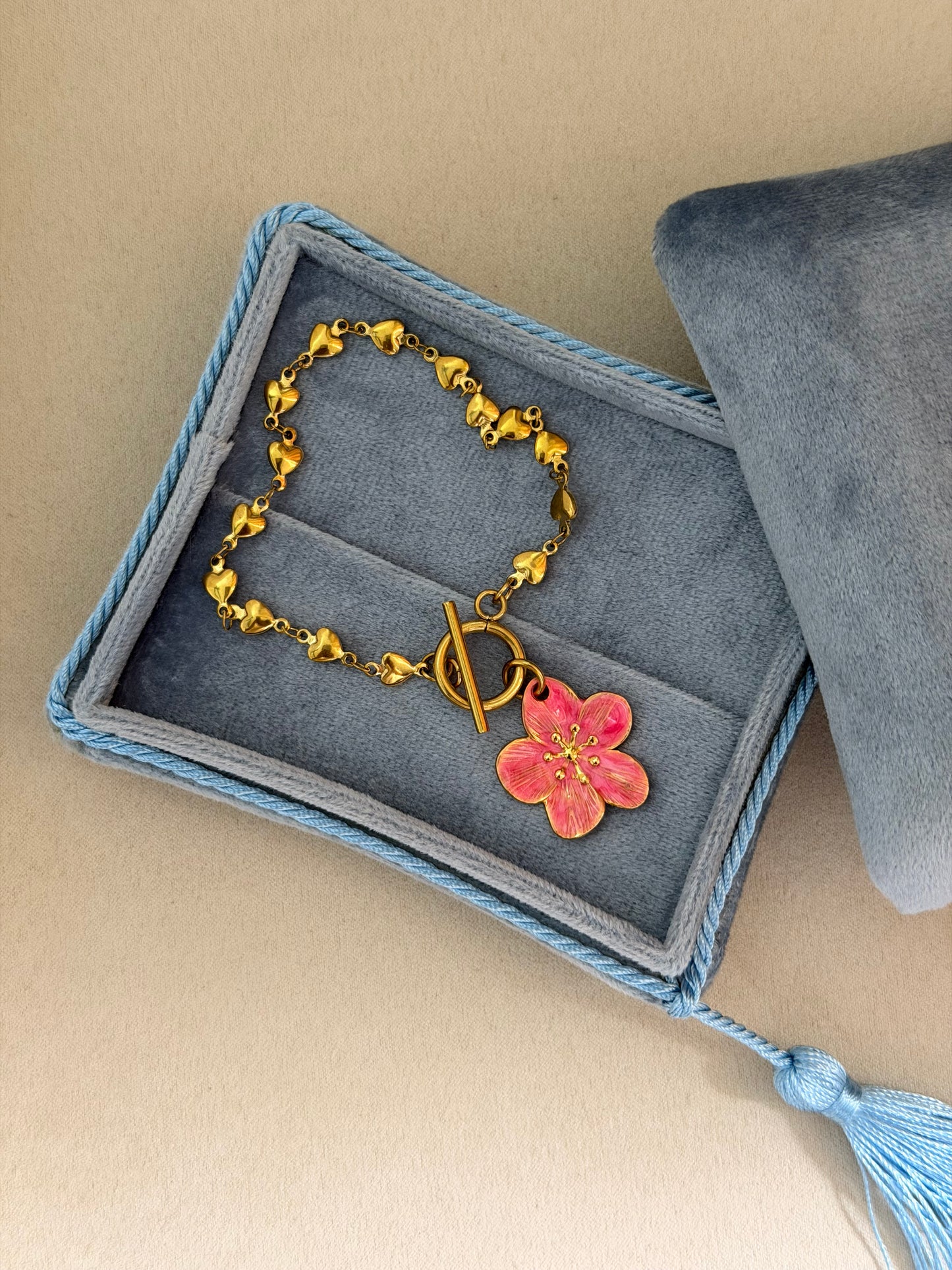 Hibiscus Charm Bracelet With Toggle Clasp
