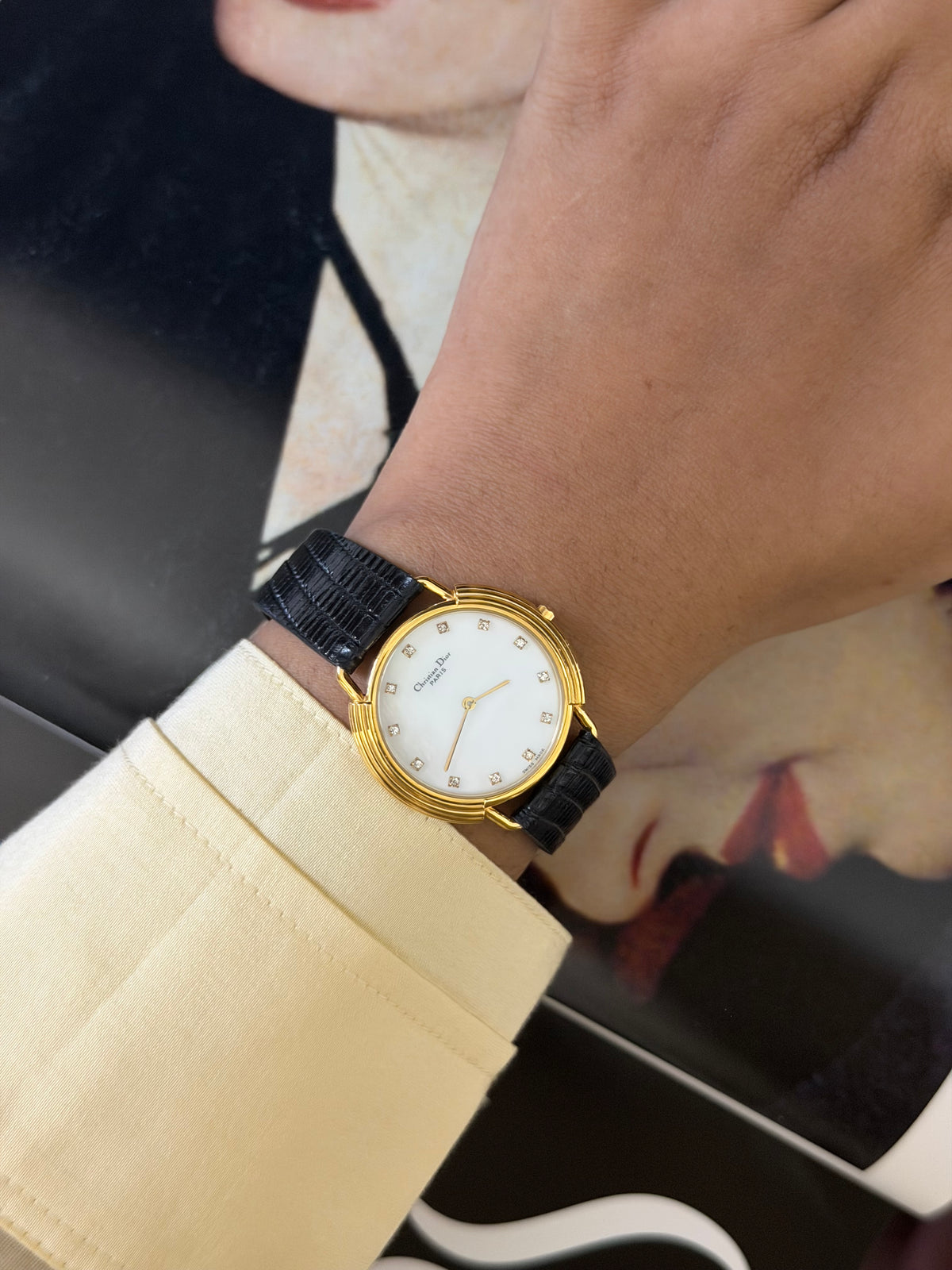 Vintage Christian Dior Mother of Pearl Diamond Dial Quartz Watch