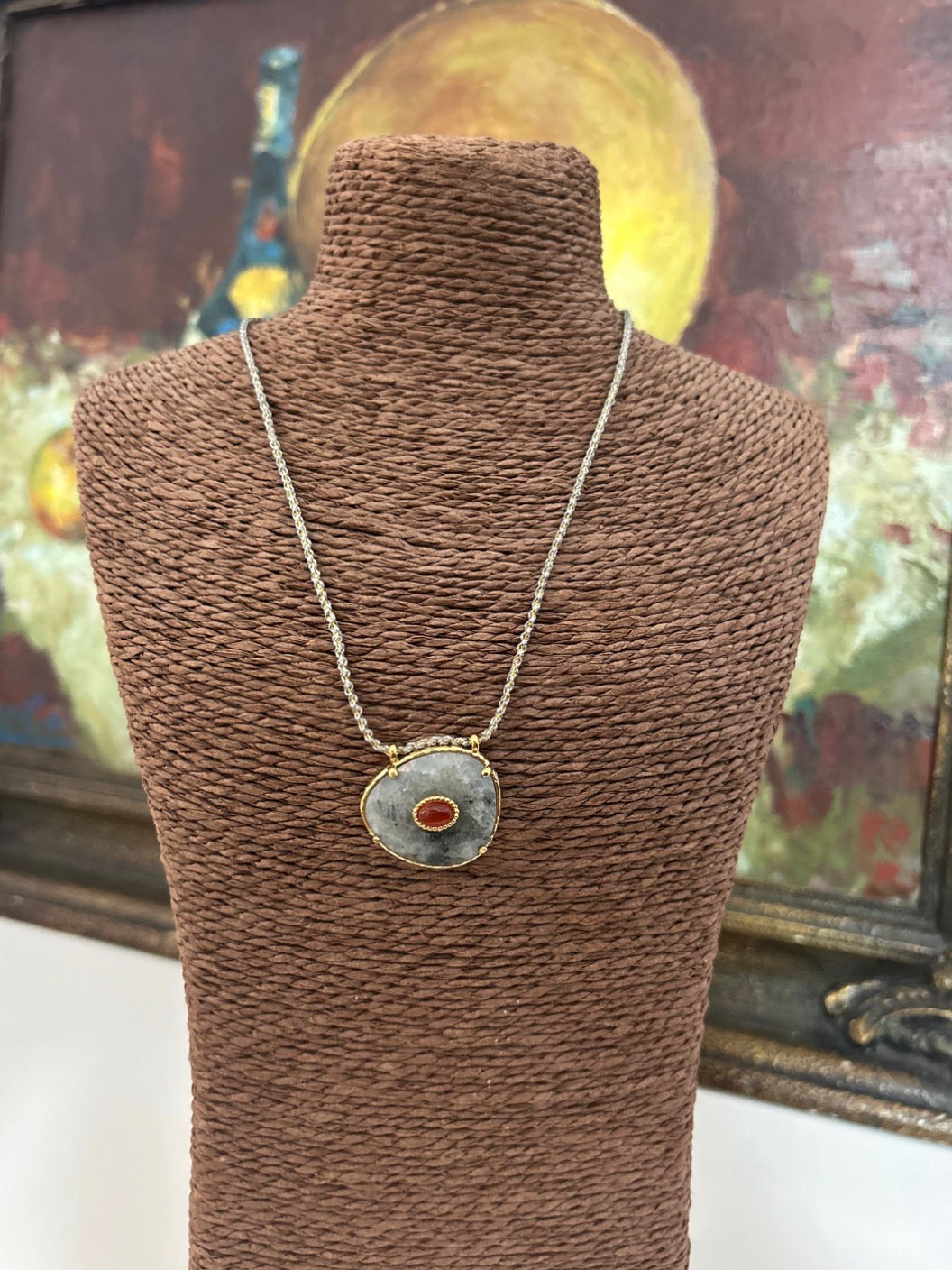 Red Agate Labradorite Stone Cord Necklace