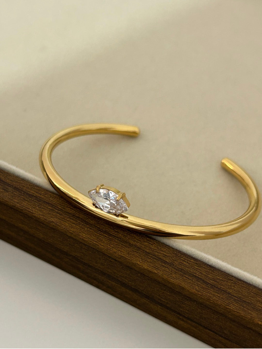 Nova PVD Gold Plated Solitaire Cuff Bracelet