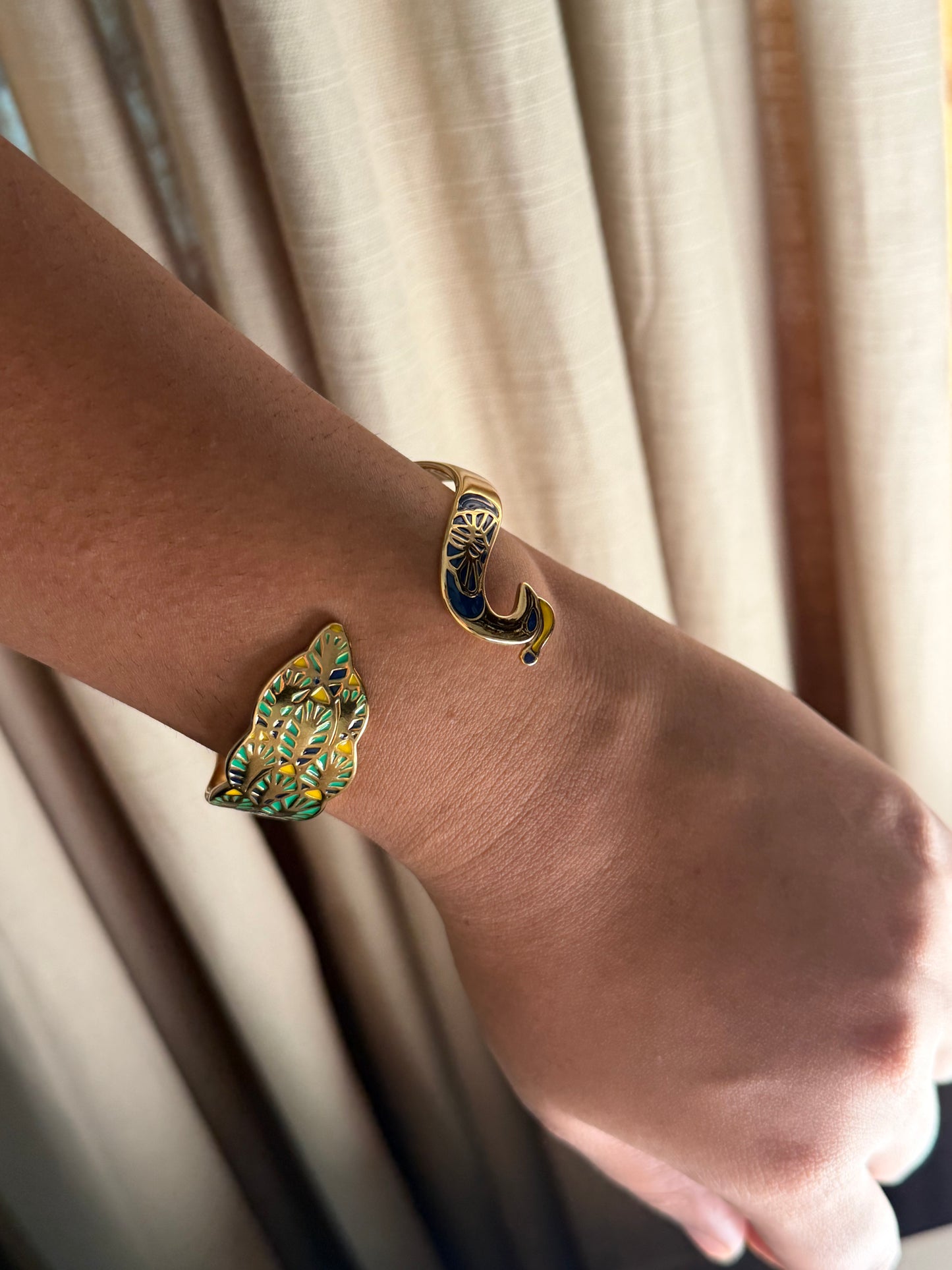Verdant Peacock Cuff Bracelet