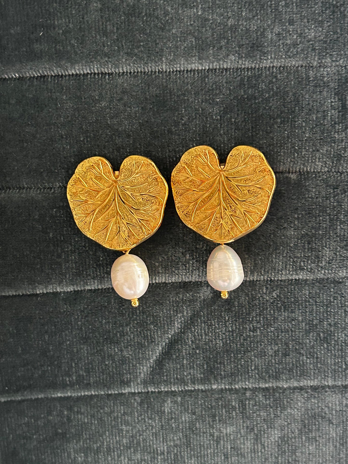 Lotus Leaf Pearl Drop Earrings