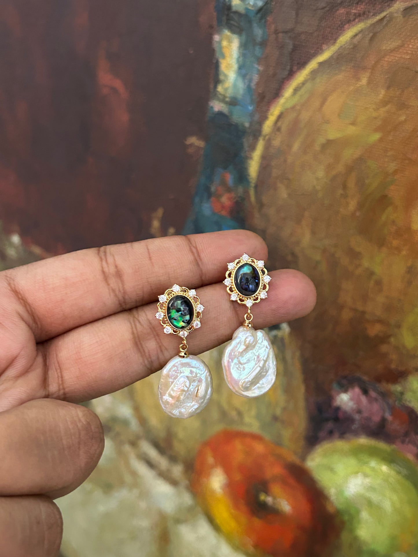 Midnight Pearl Relic Earrings