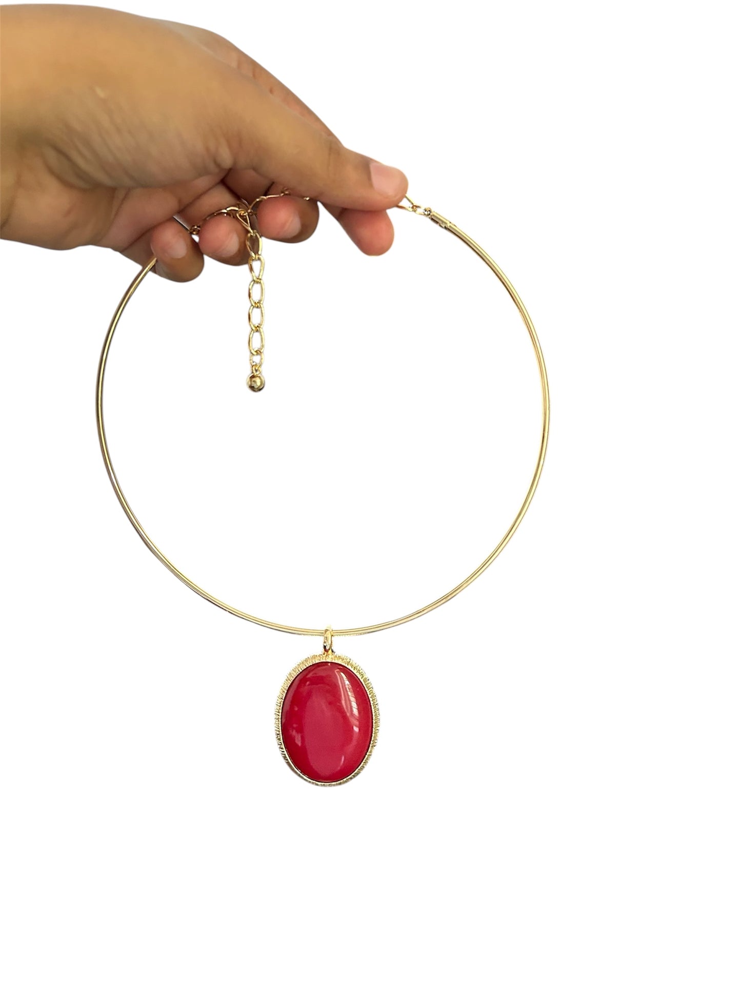 Crimson Oval Pendant Choker Necklace