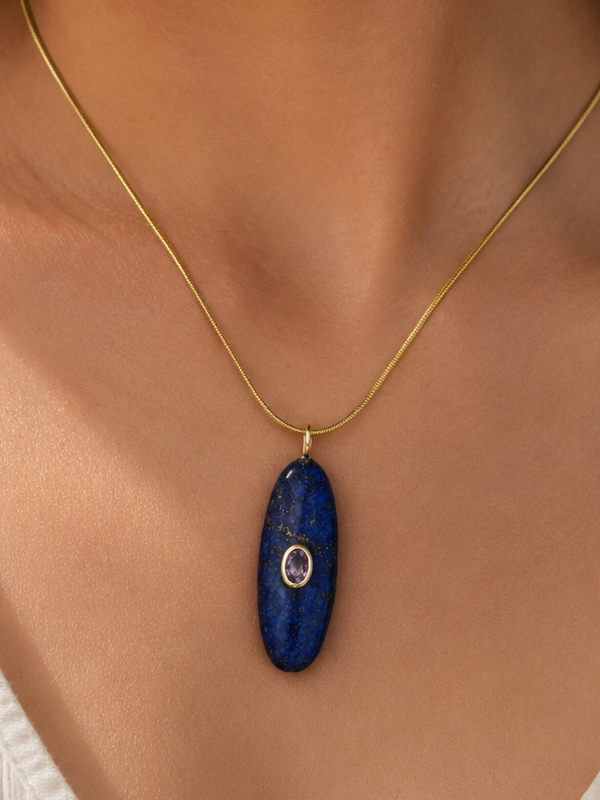Dyed Natural Lapis Lazuli Gemstone Pendant Necklace