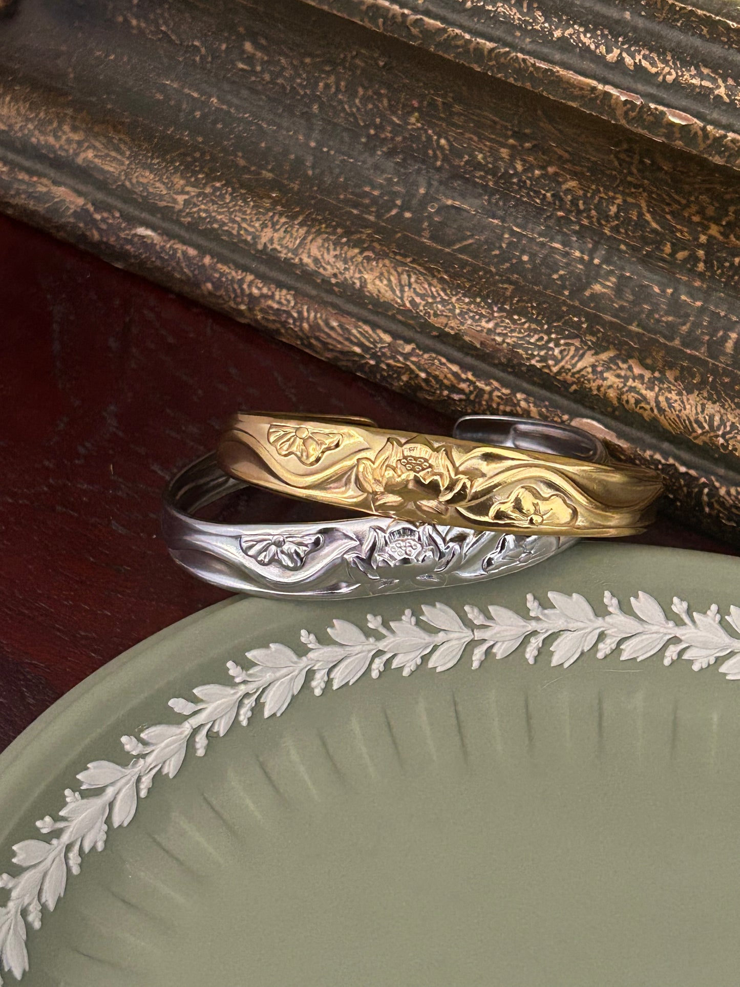 Lotus Stainless Steel Cuff Bangle (Gold & Silver Sold Separately)