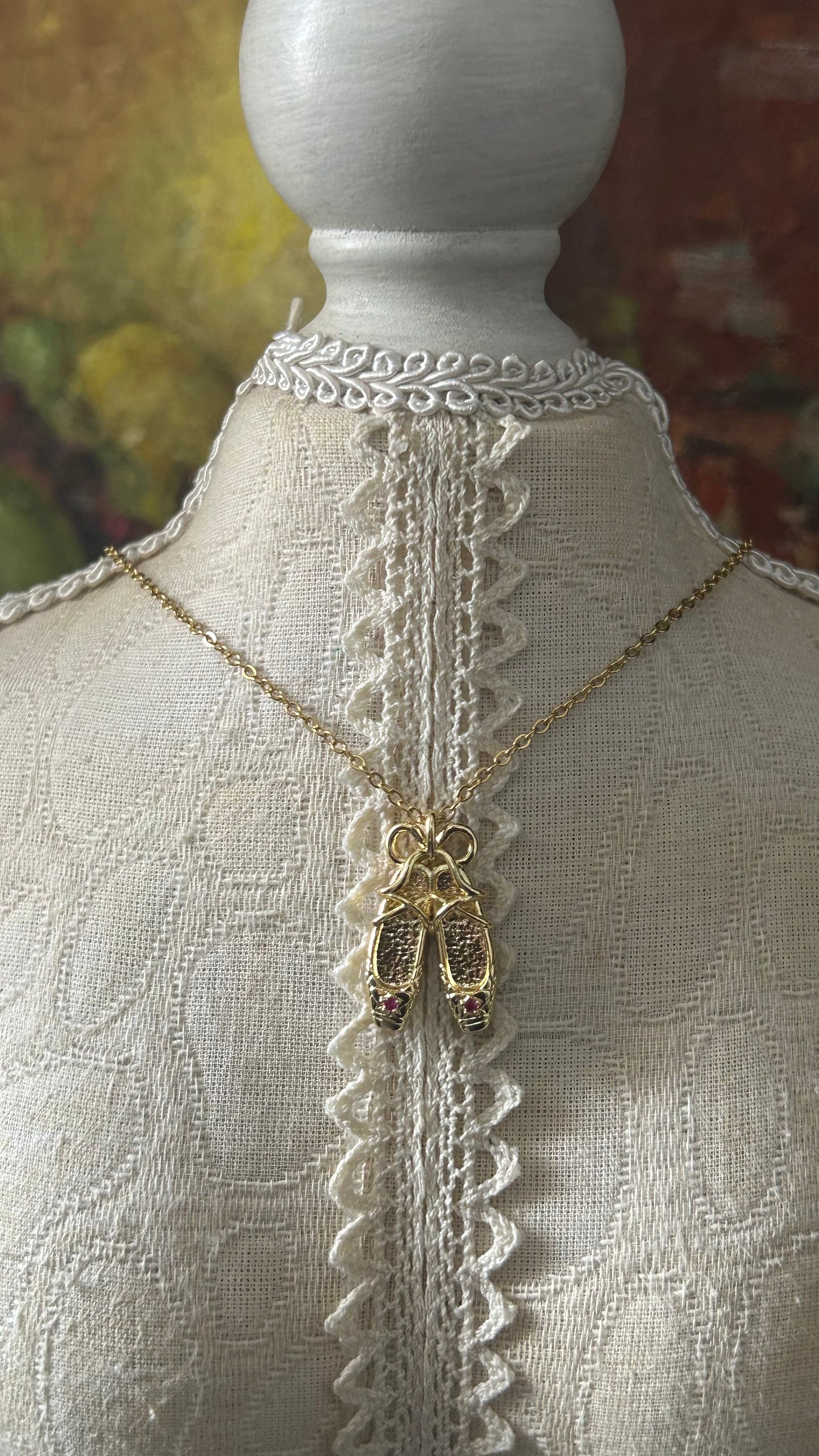Gold Plated Stainless Steel Ballet Shoe Necklace