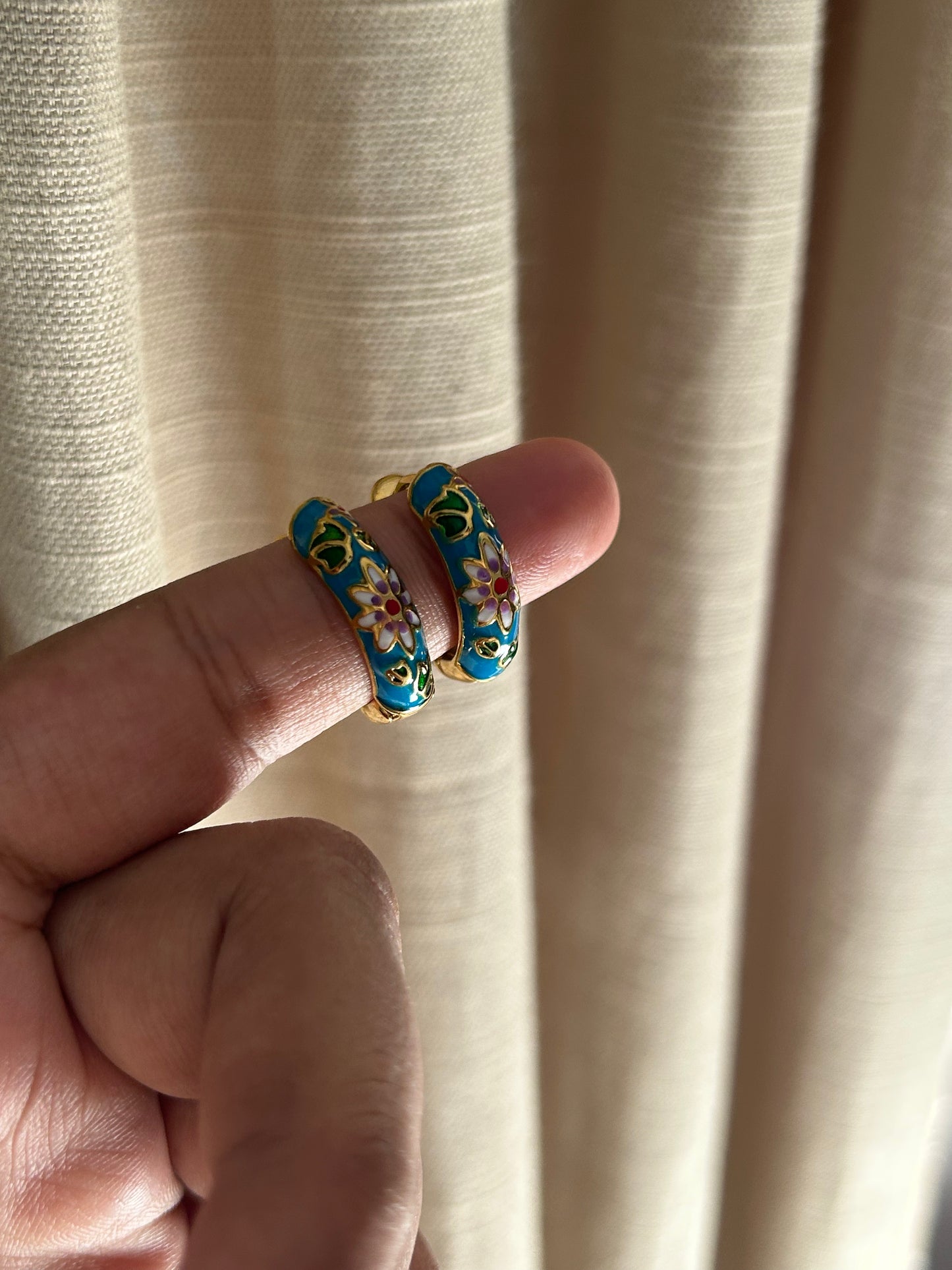 Rosette Hoop Earrings - Turquoise Blue
