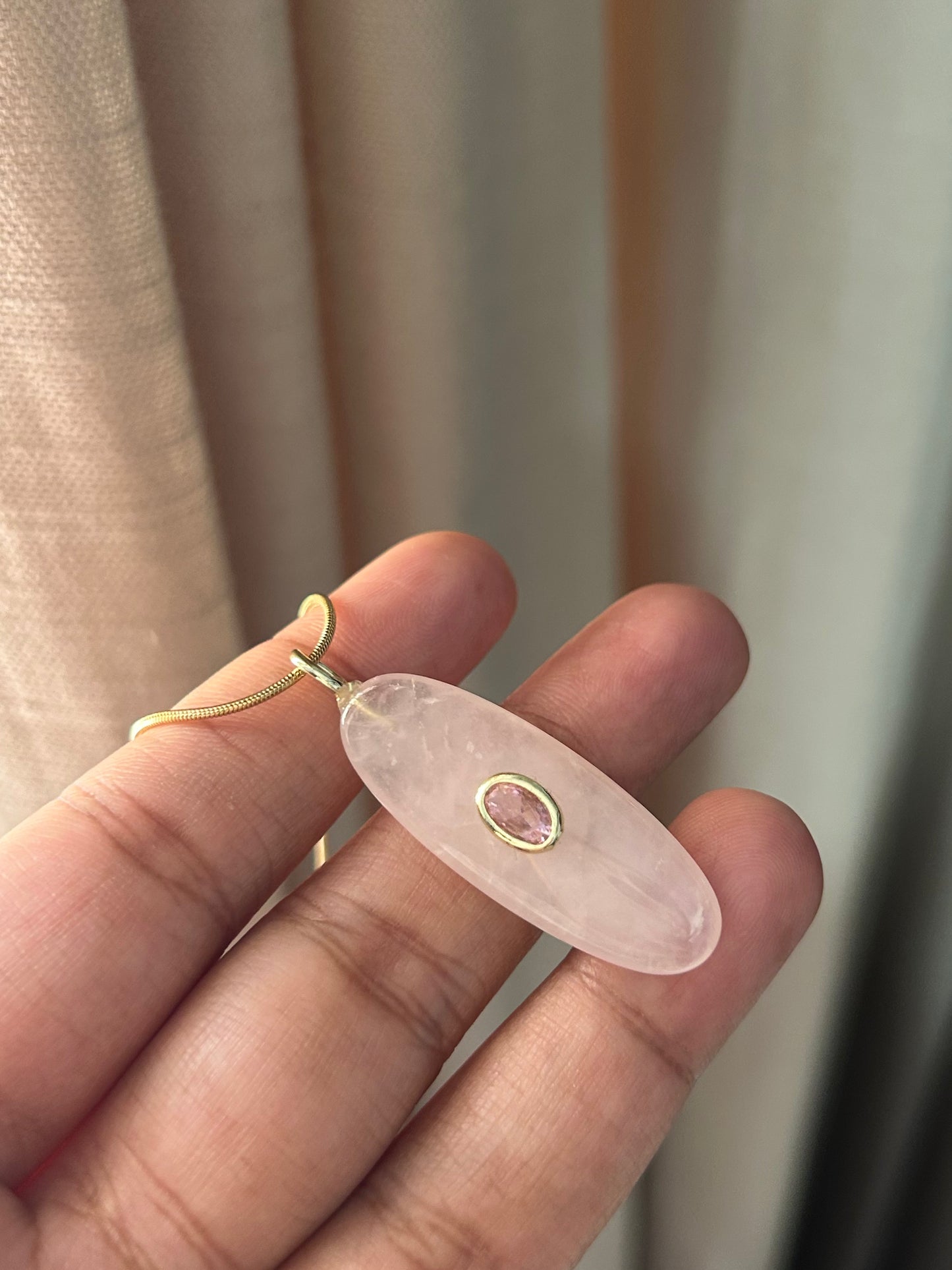 Horse Eye Rose Quartz Gemstone Pendant Necklace