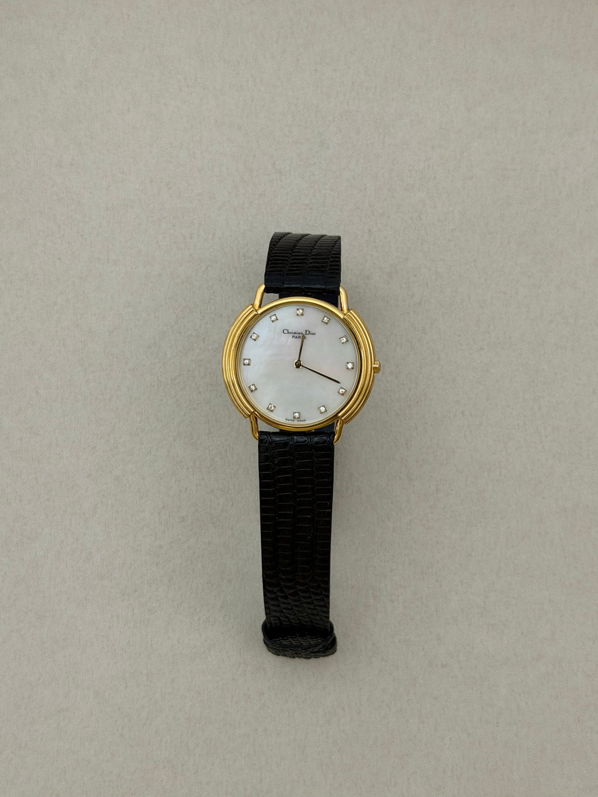 Vintage Christian Dior Mother of Pearl Diamond Dial Quartz Watch