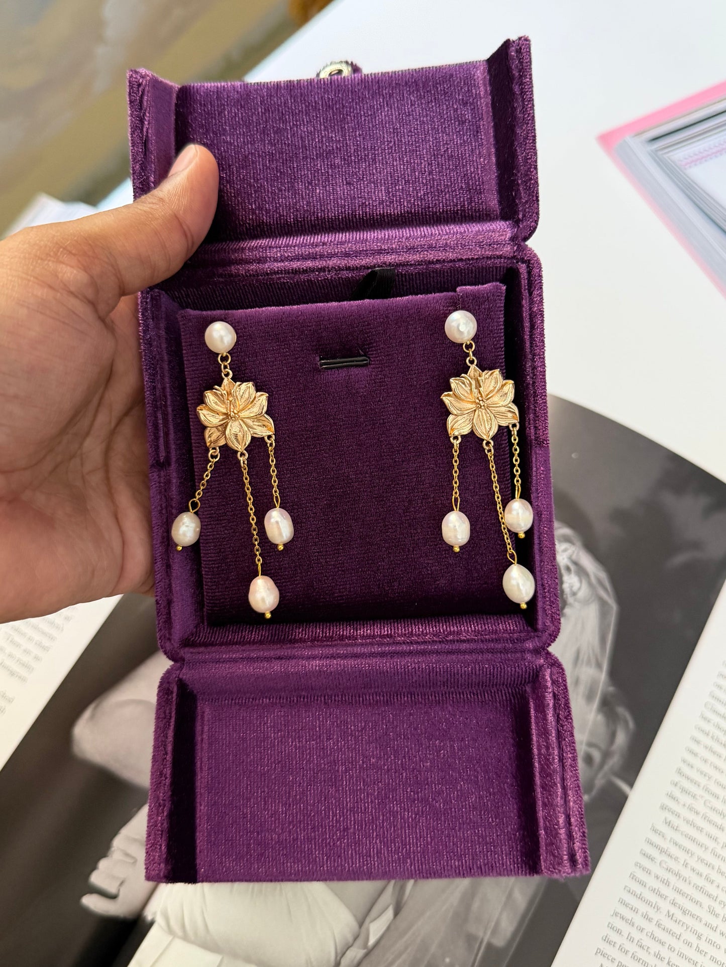 Golden Orchid Pearl Earrings
