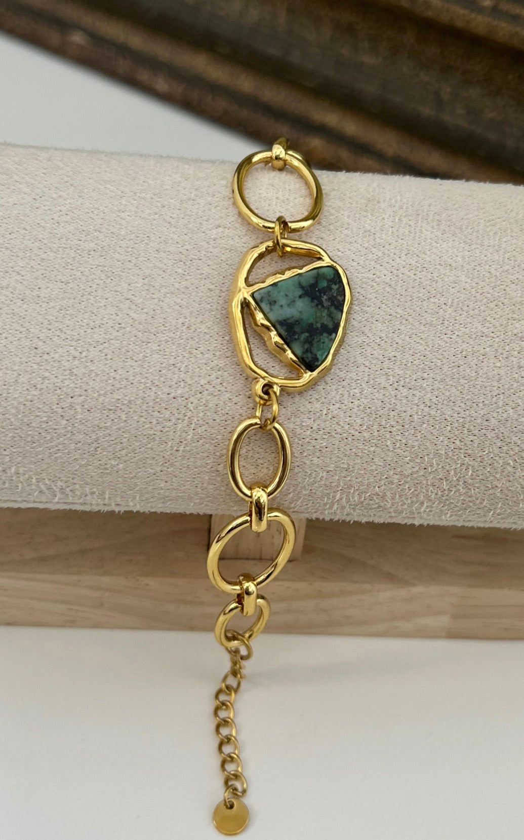 Green Natural Stone Link Stainless Steel Bracelet