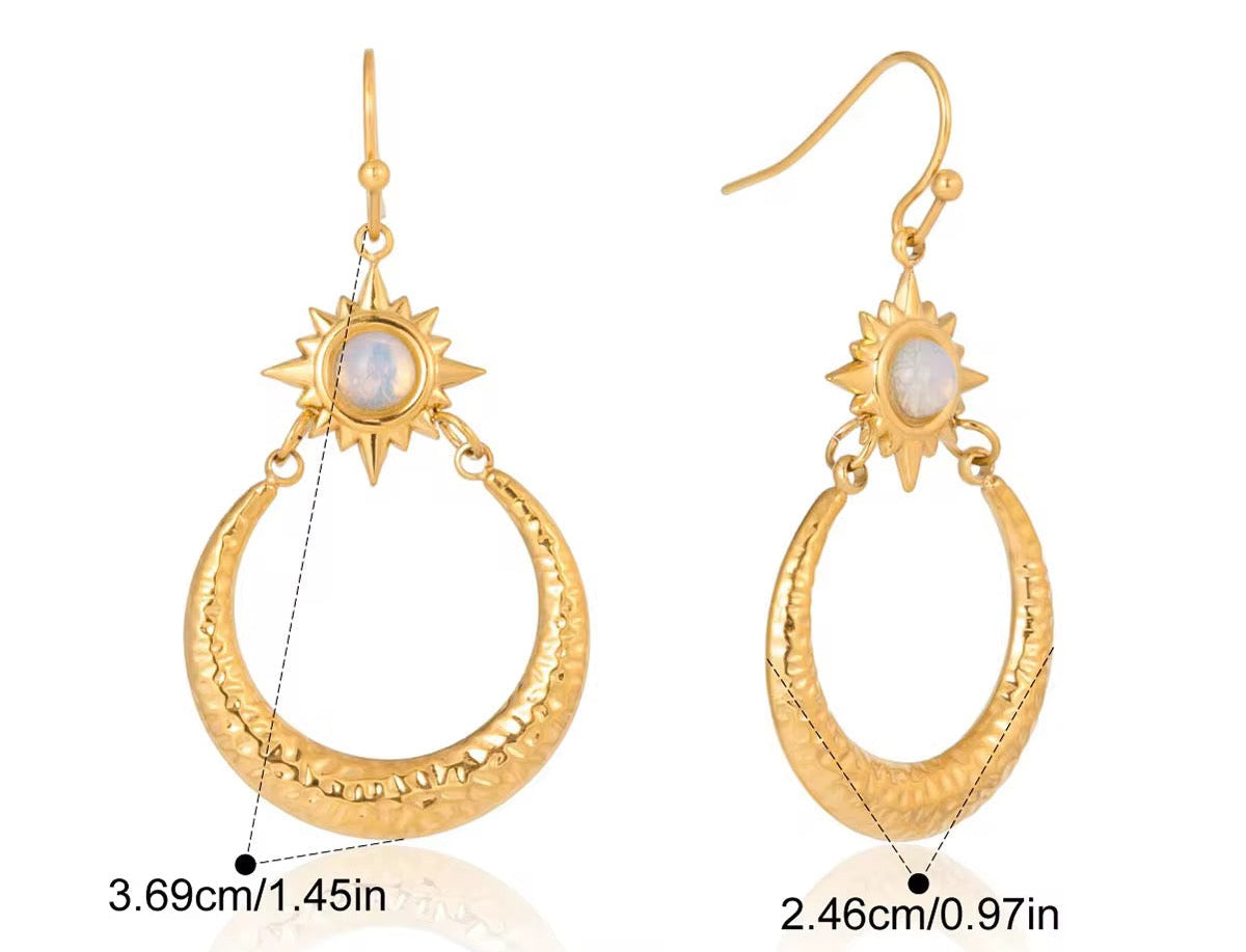Opal Star Hammered Moon Earrings