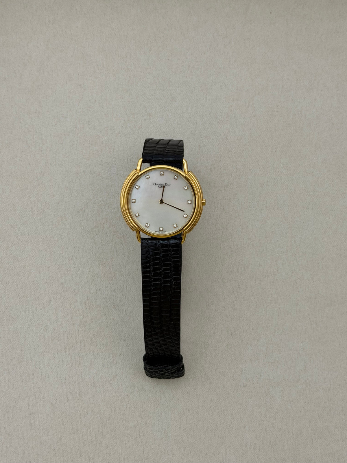 Vintage Christian Dior Mother of Pearl Diamond Dial Quartz Watch