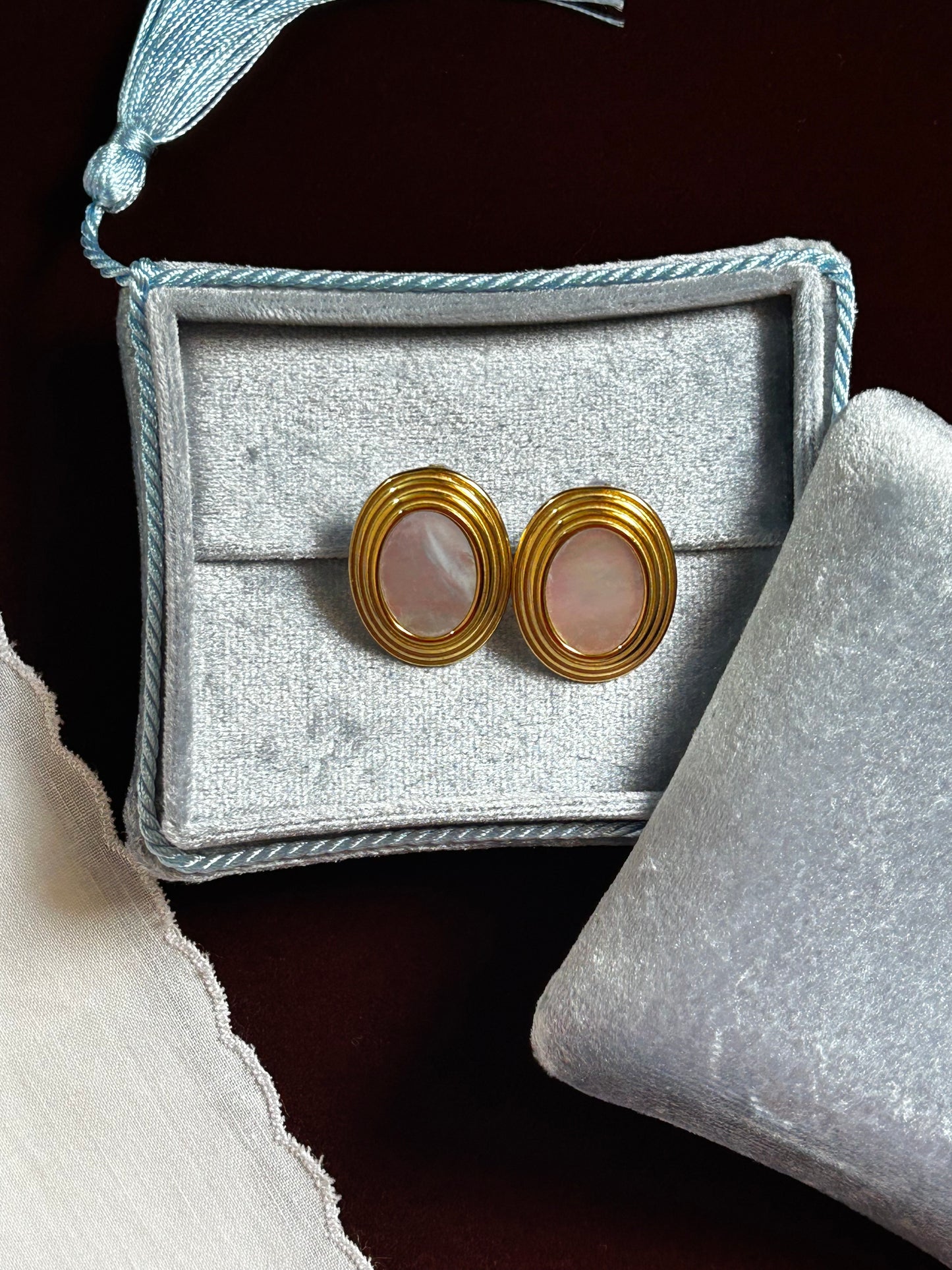 Retro Style Oval Mother Of Pearl Earrings