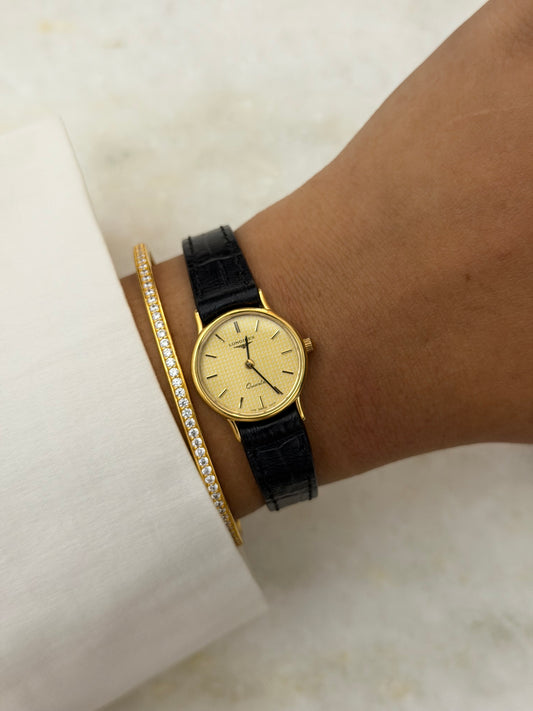Vintage Longines Gold Plated Quartz Watch Champagne Dial With Crosshatch Pattern- L153.4 / ETA 976.001, with 6 jewels