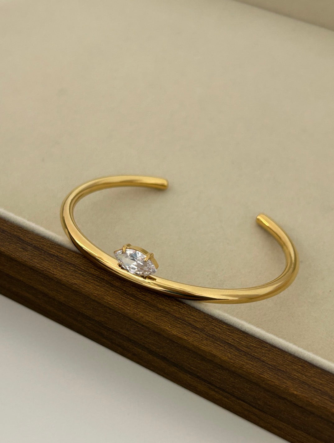 Nova PVD Gold Plated Solitaire Cuff Bracelet