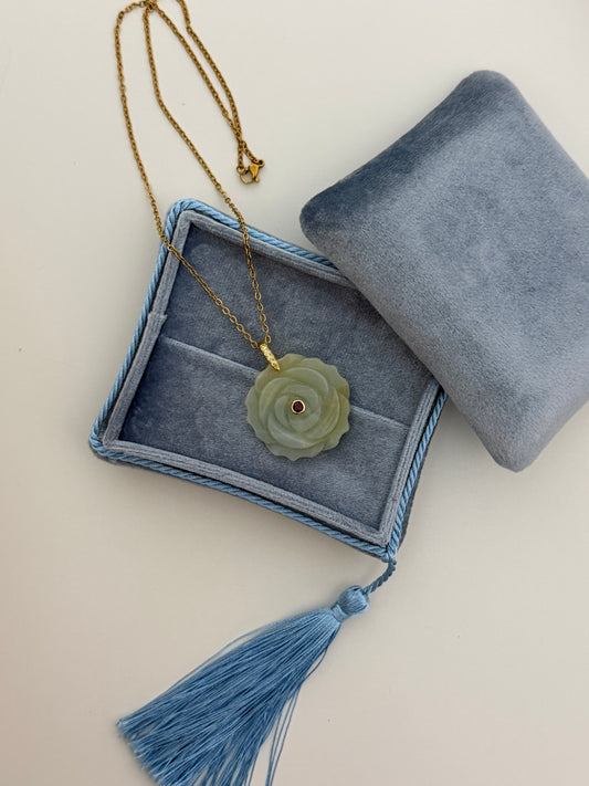 Natural Amazonite Flower Bloom Pendant Necklace