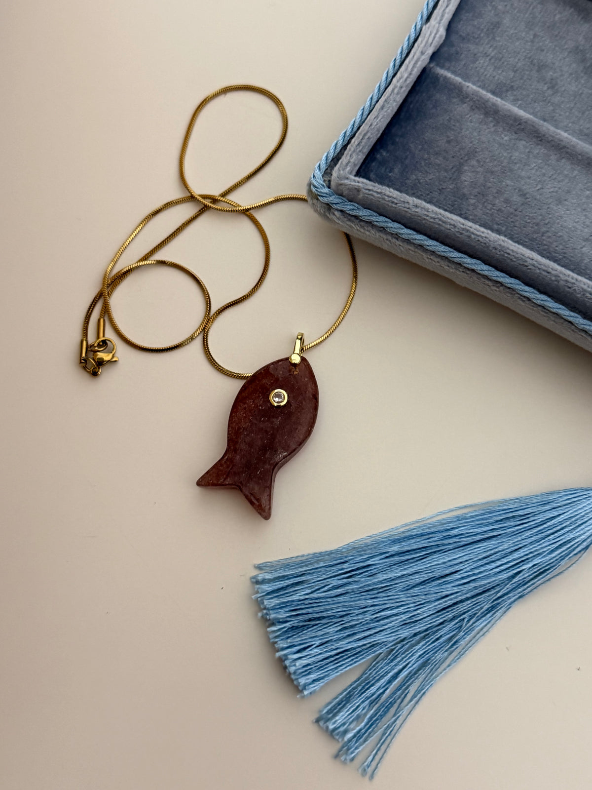 Strawberry Quartz Fish Necklace
