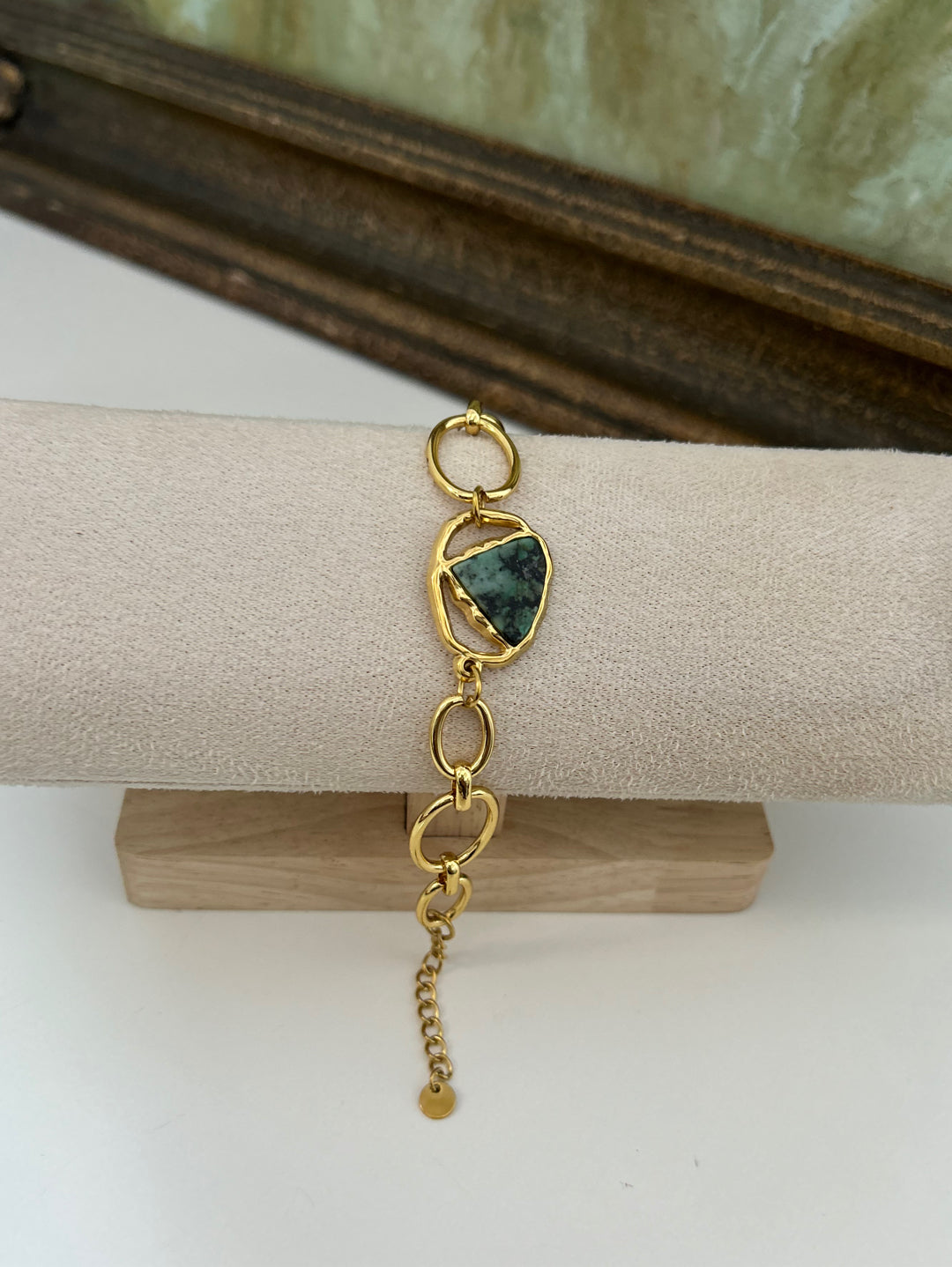 Green Natural Stone Link Stainless Steel Bracelet
