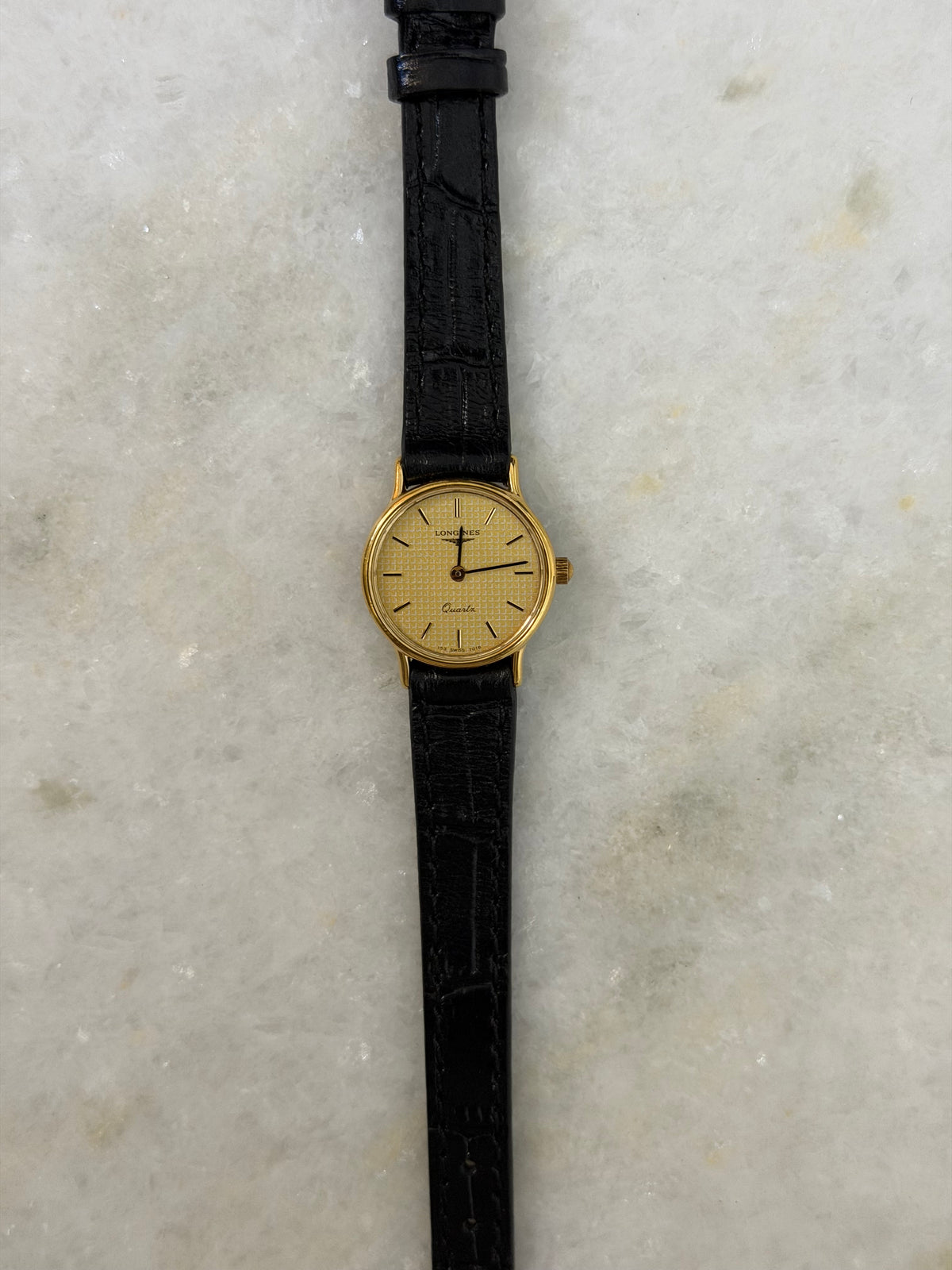 Vintage Longines Gold Plated Quartz Watch Champagne Dial With Crosshatch Pattern- L153.4 / ETA 976.001, with 6 jewels
