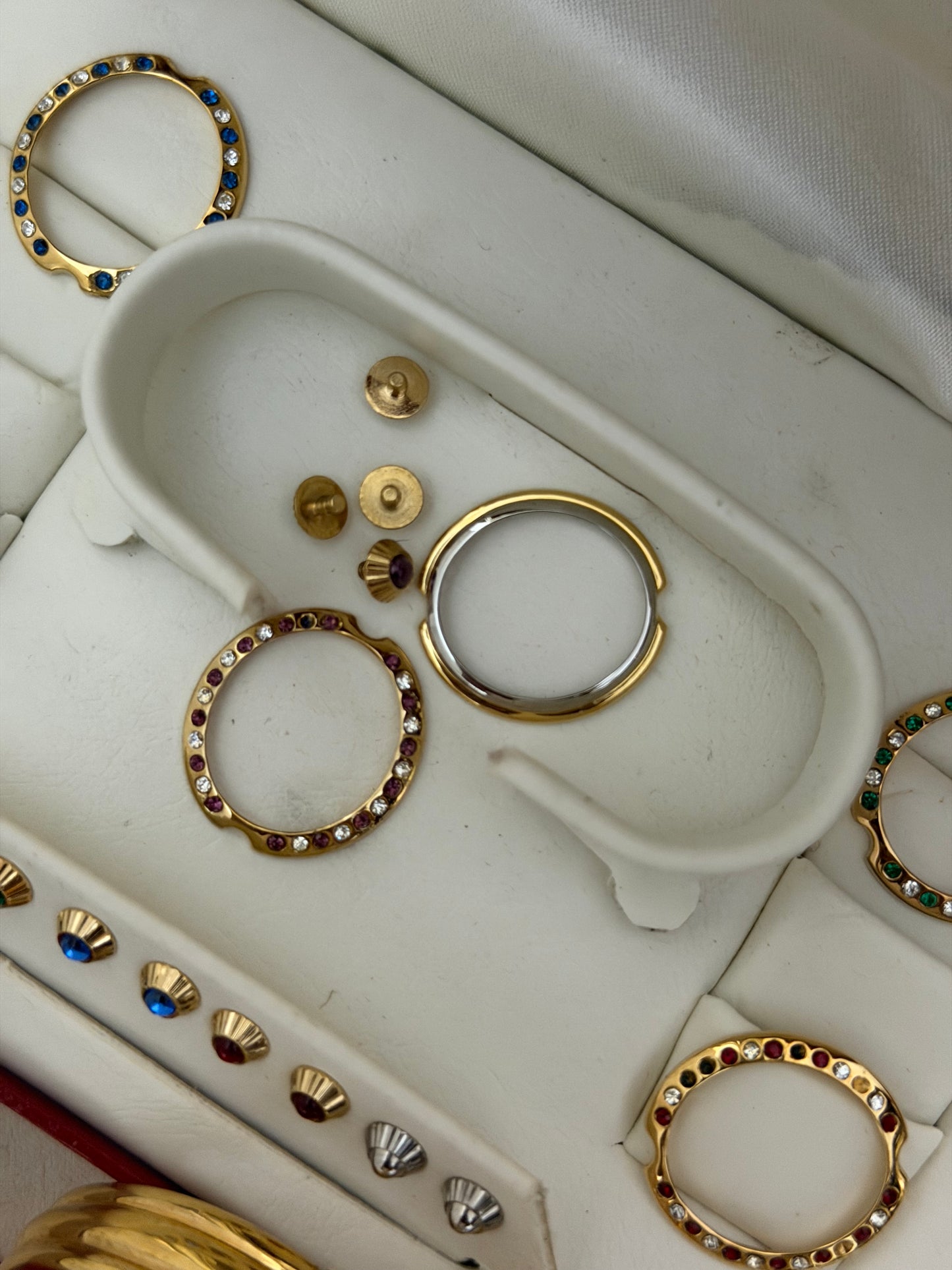Rare Vintage Peugeot Interchangeable Bezels & Crystal Accents Watch With Box