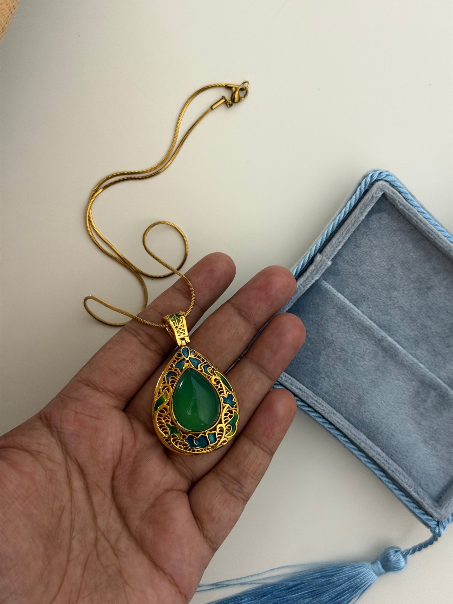 Verdant Relic Green Onyx Pendant Necklace