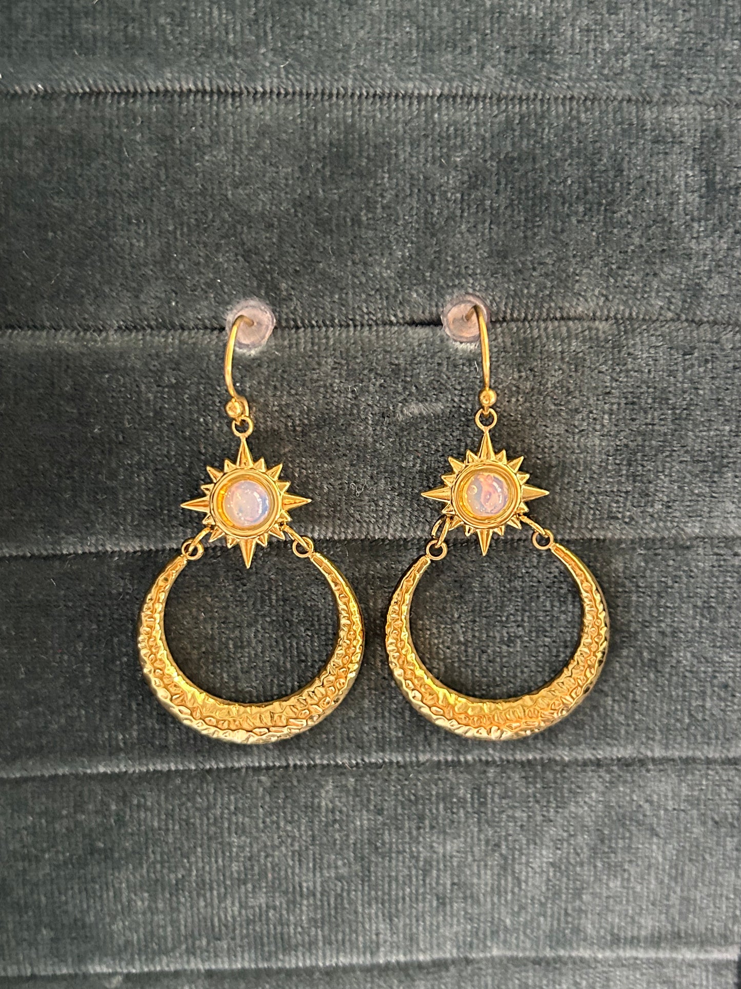 Opal Star Hammered Moon Earrings