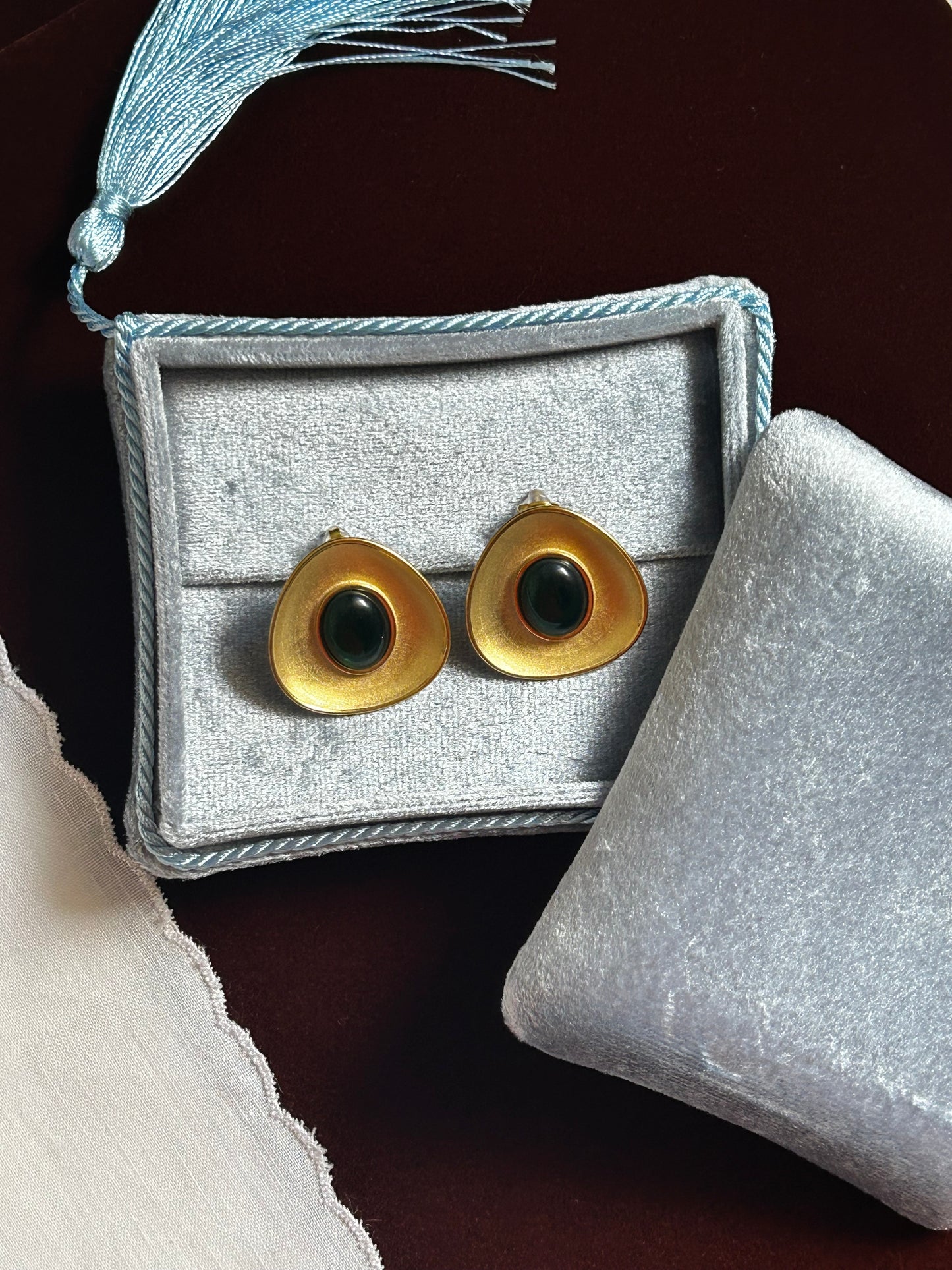 Solenne Green Stud Earrings