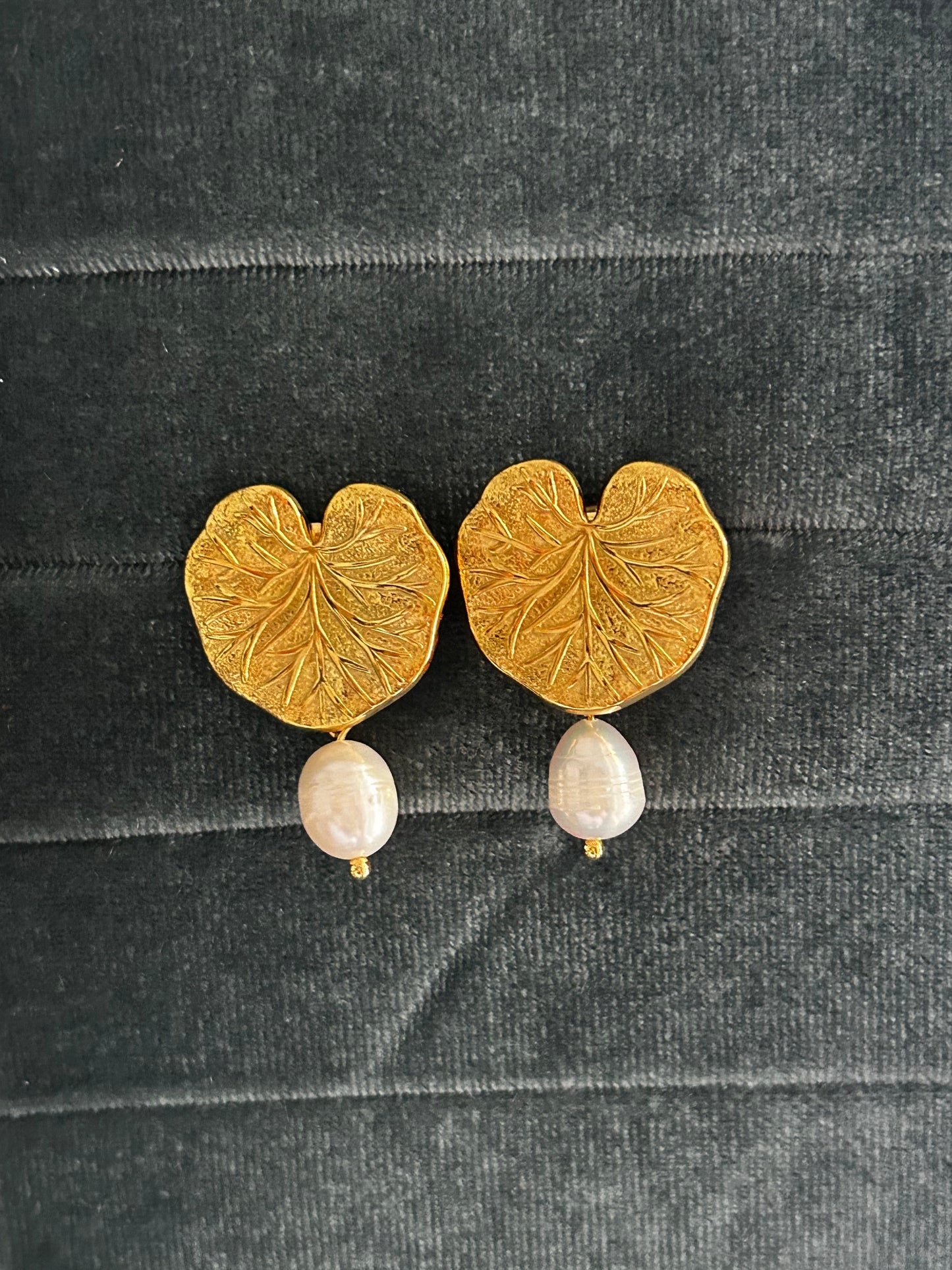 Lotus Leaf Pearl Drop Earrings