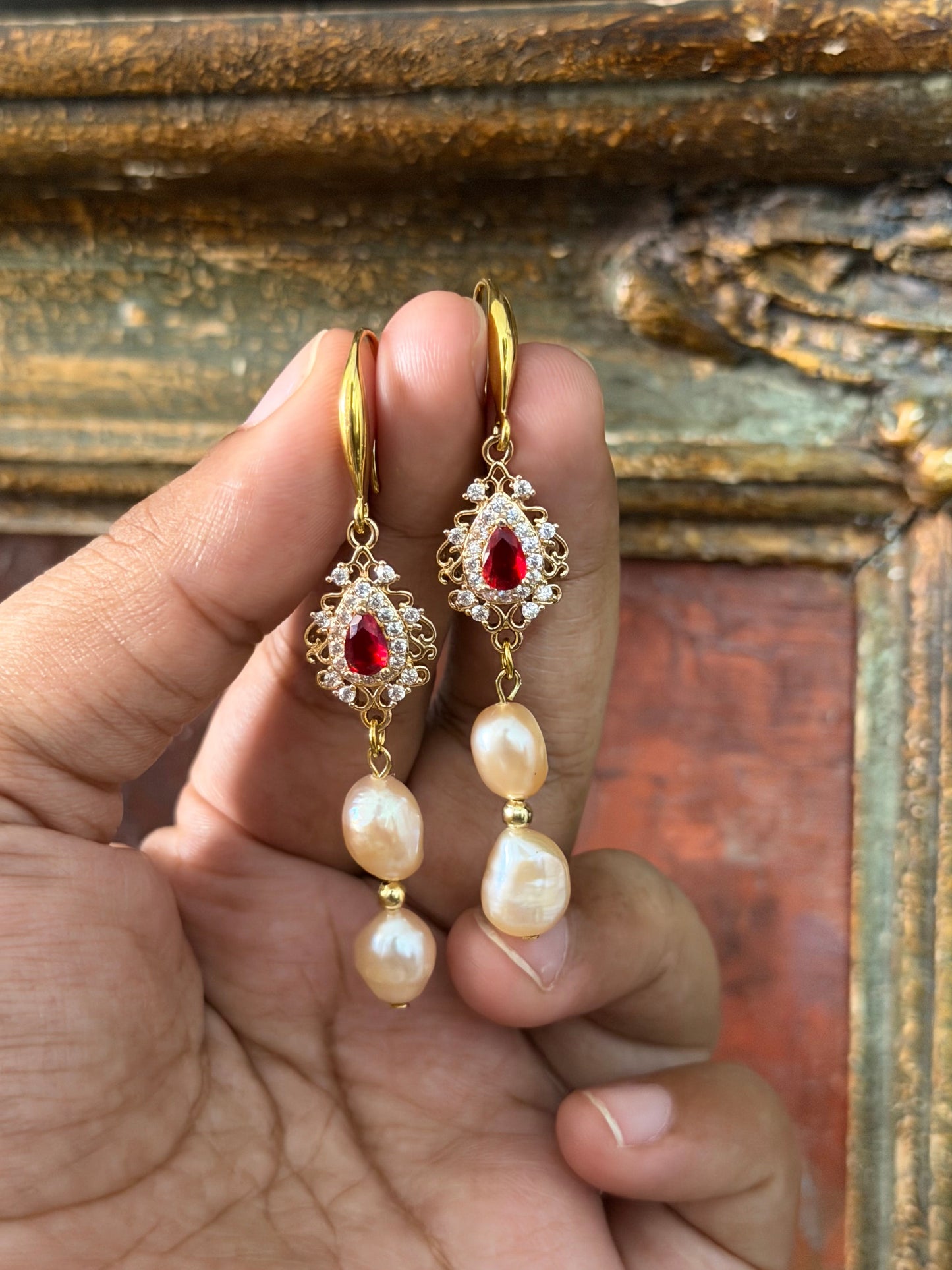 Ruby Rosette Drop Earrings