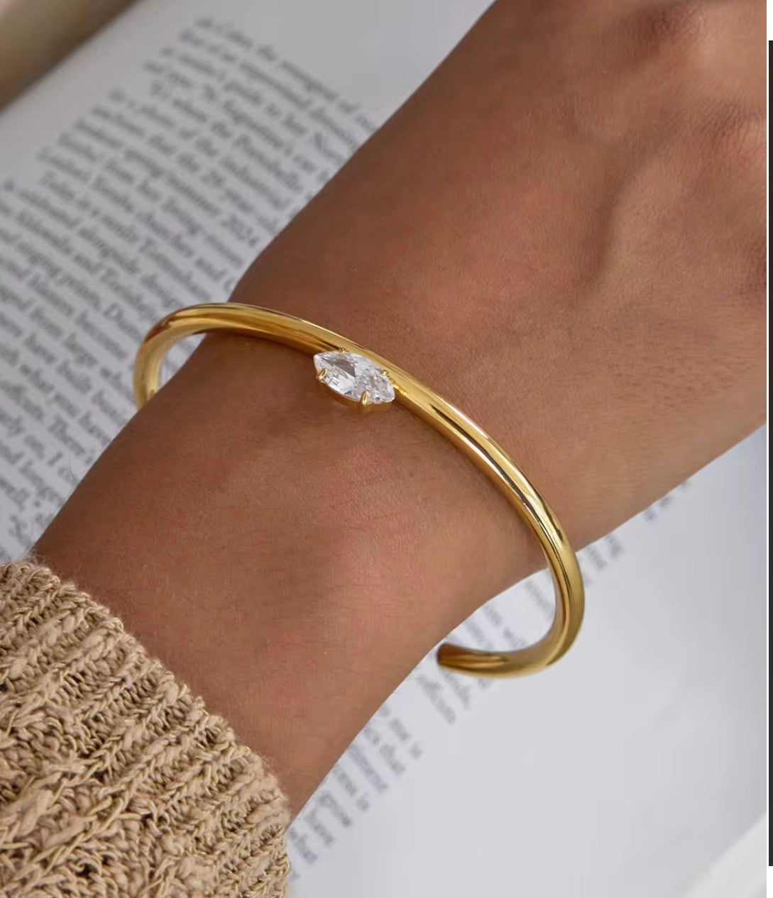 Nova PVD Gold Plated Solitaire Cuff Bracelet
