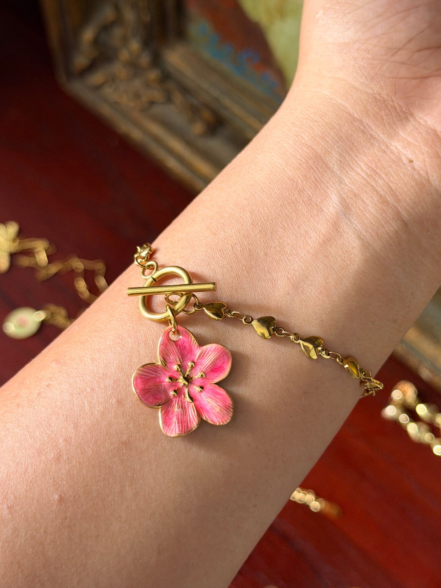 Hibiscus Charm Bracelet With Toggle Clasp