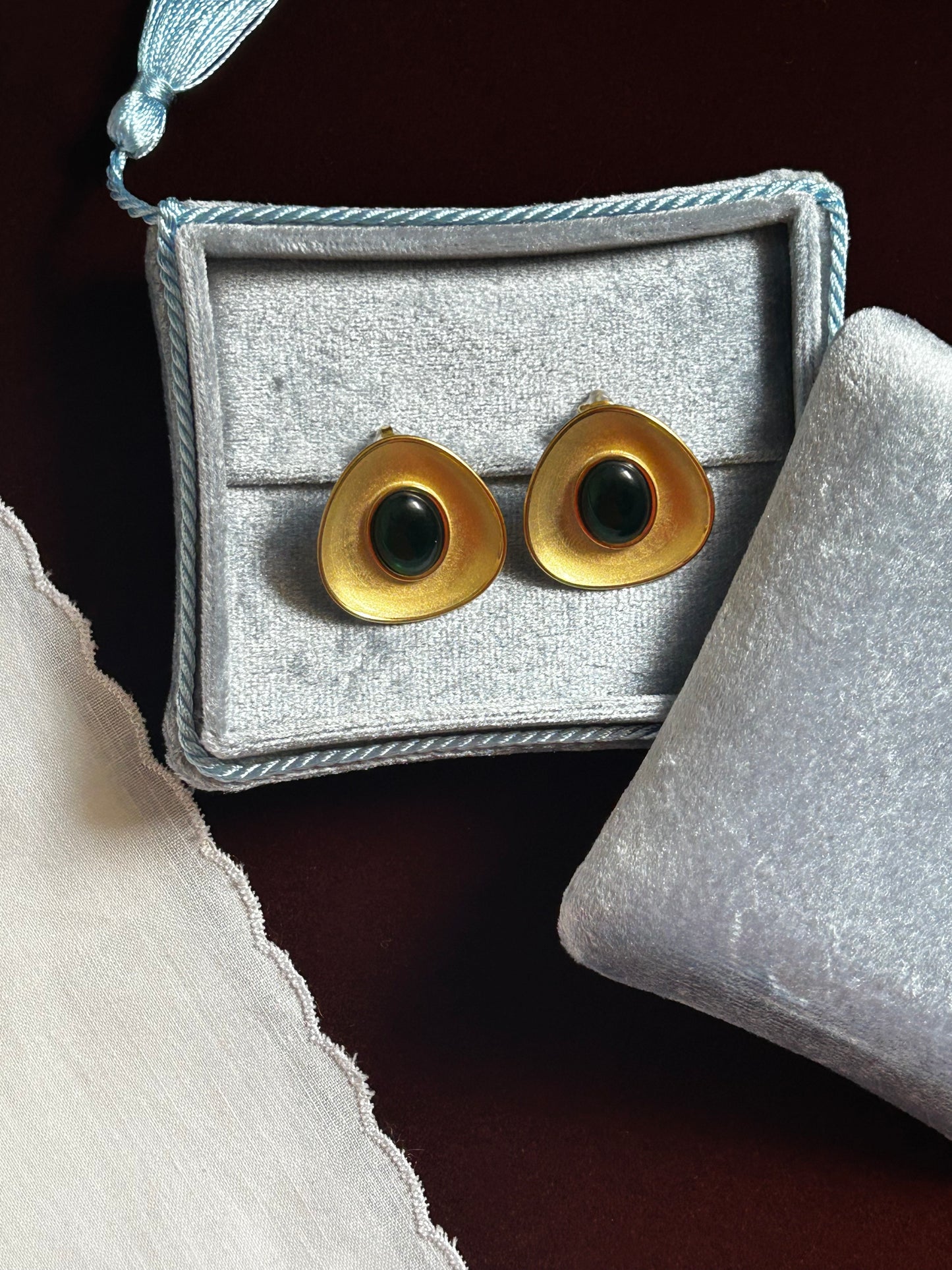 Solenne Green Stud Earrings