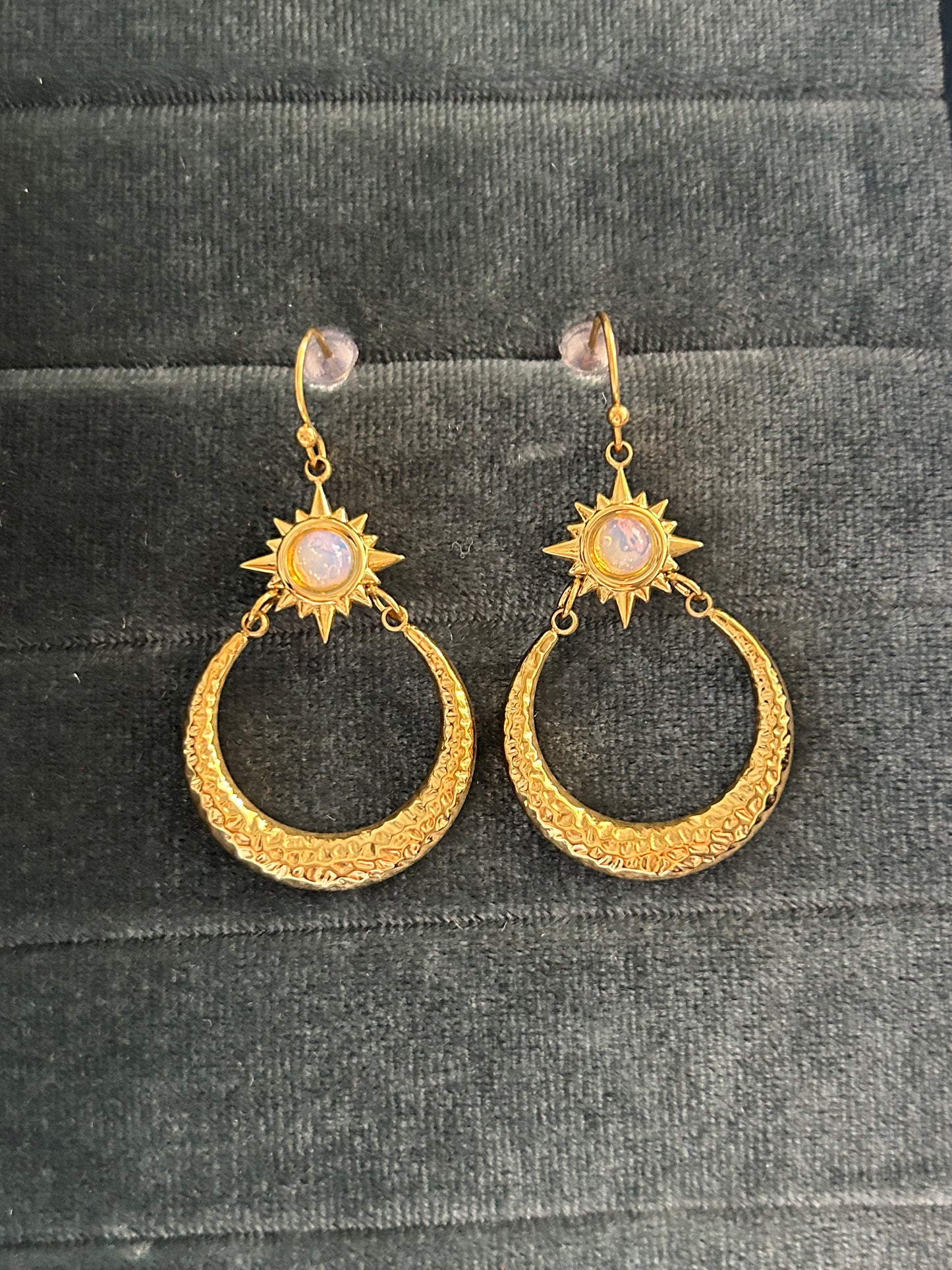 Opal Star Hammered Moon Earrings