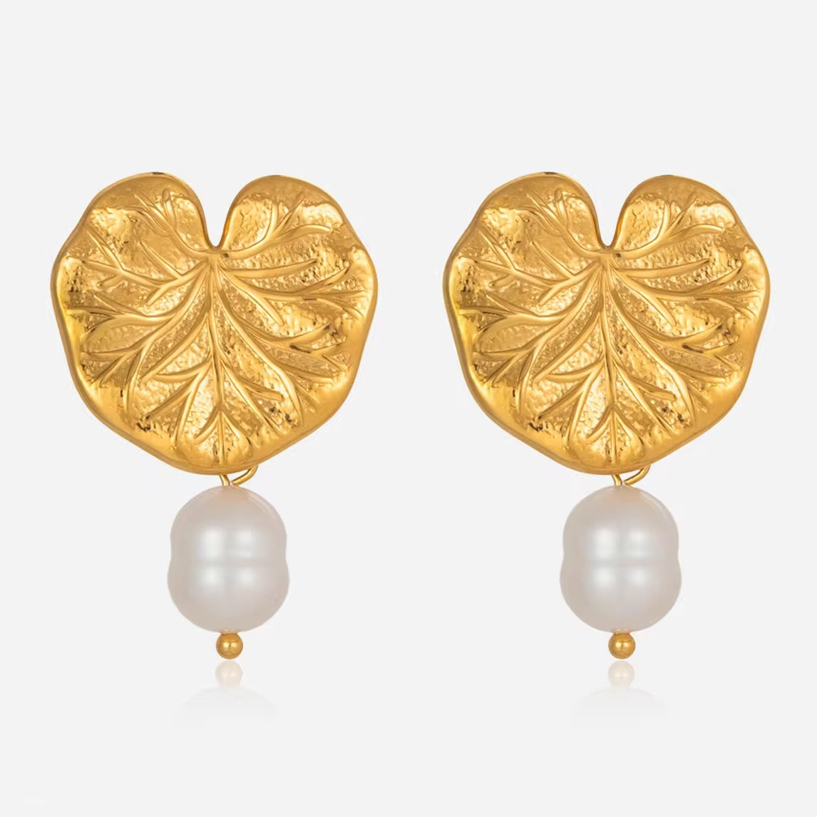 Lotus Leaf Pearl Drop Earrings