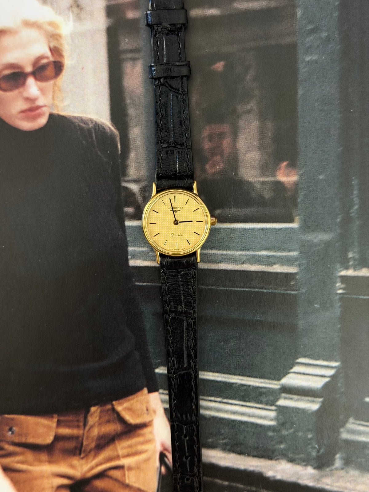 Vintage Longines Gold Plated Quartz Watch Champagne Dial With Crosshatch Pattern- L153.4 / ETA 976.001, with 6 jewels