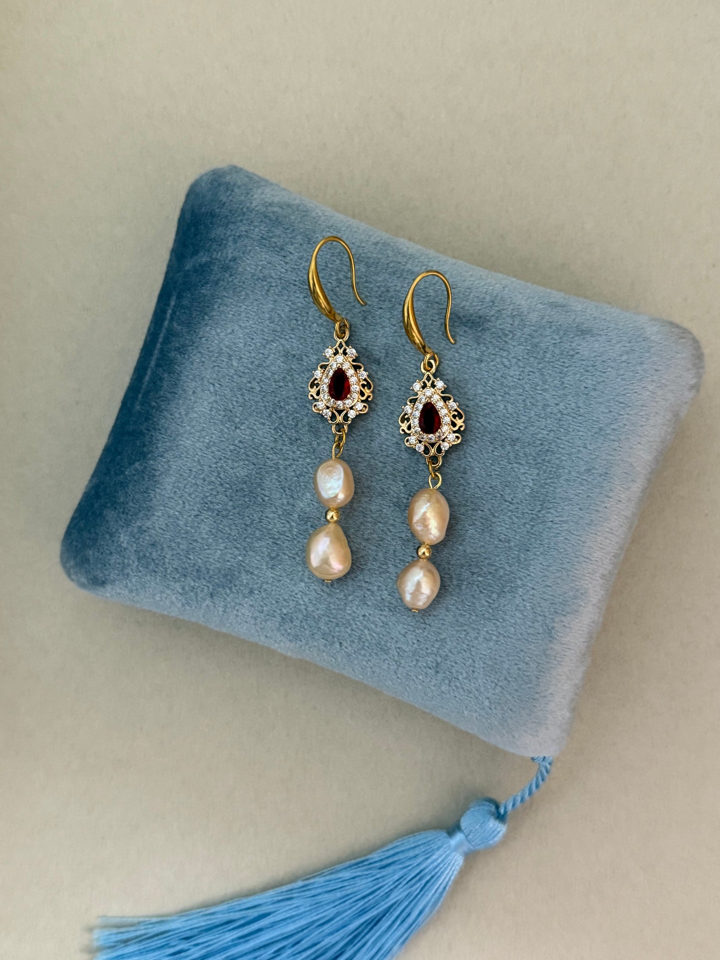 Ruby Rosette Drop Earrings