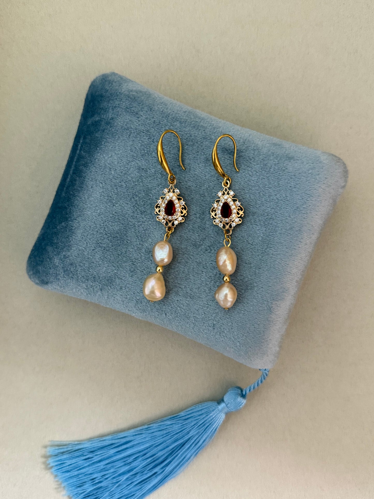 Ruby Rosette Drop Earrings