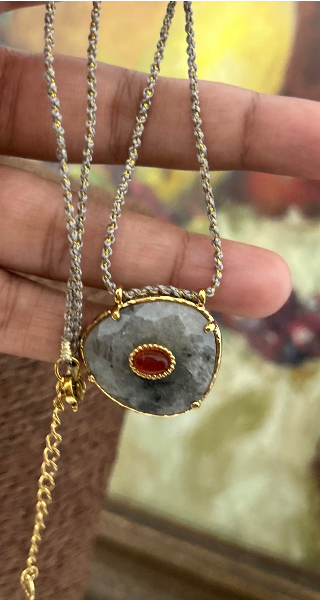 Red Agate Labradorite Stone Cord Necklace
