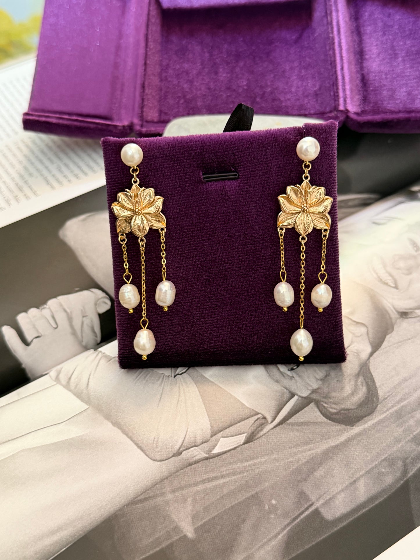 Golden Orchid Pearl Earrings
