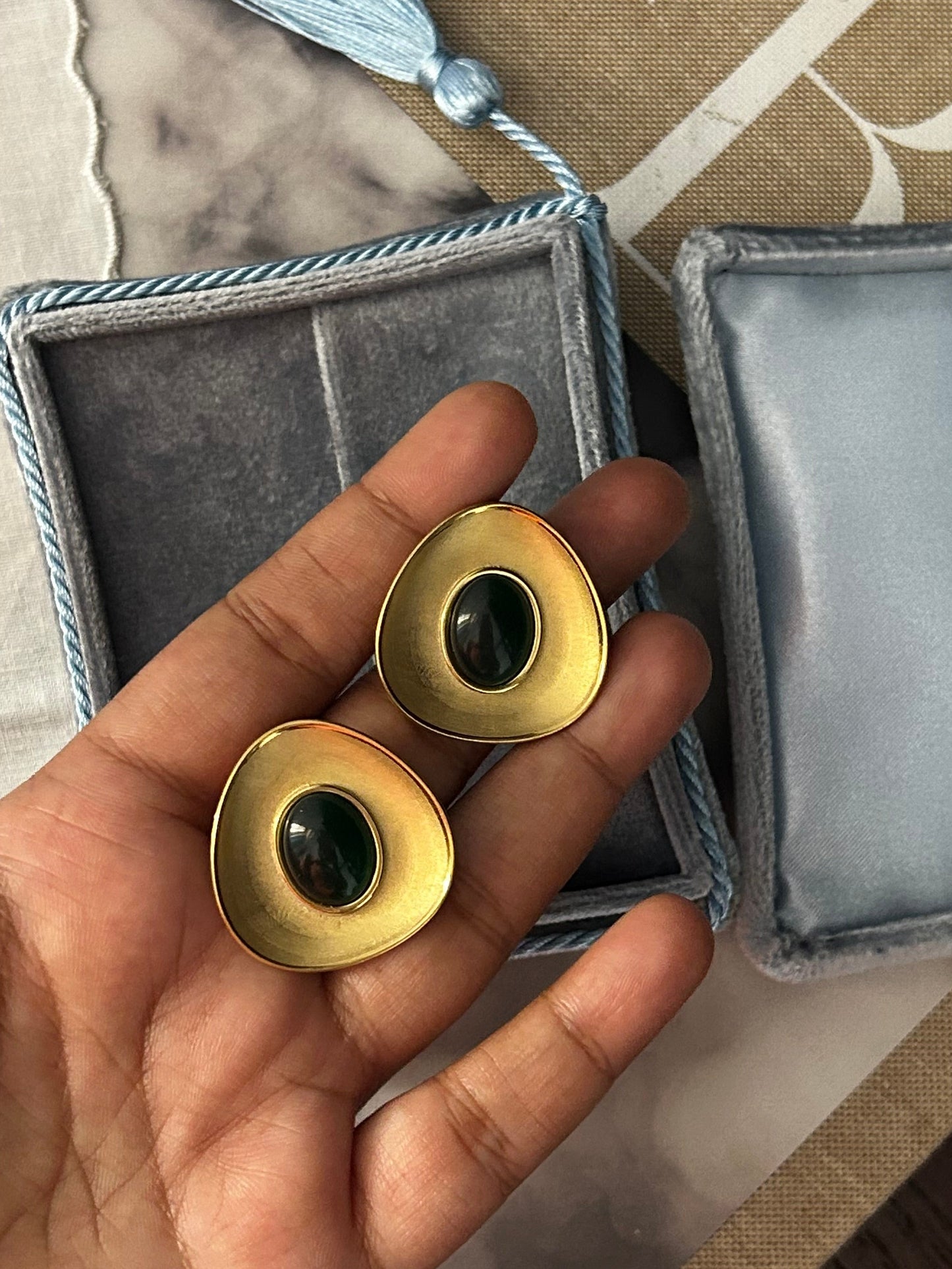 Solenne Green Stud Earrings