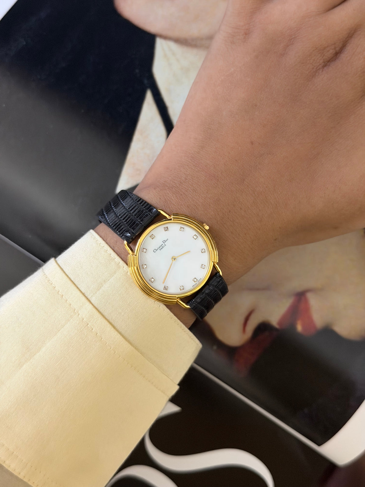 Vintage Christian Dior Mother of Pearl Diamond Dial Quartz Watch