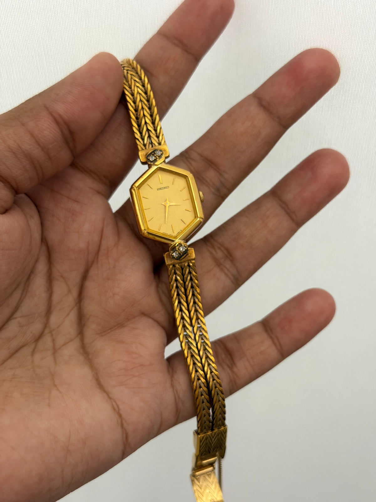 Rare Seiko Diamond Jewellery Quartz Watch with Hexagon Dial