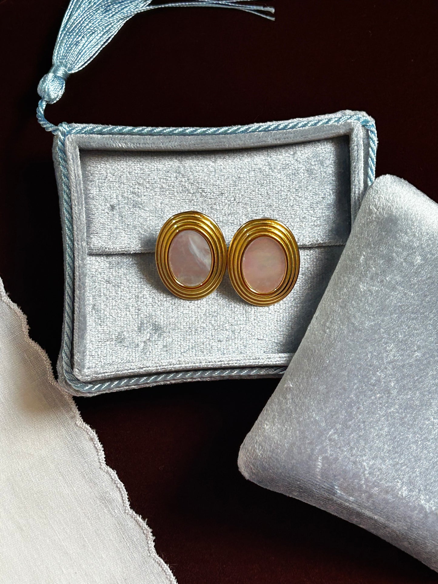 Retro Style Oval Mother Of Pearl Earrings