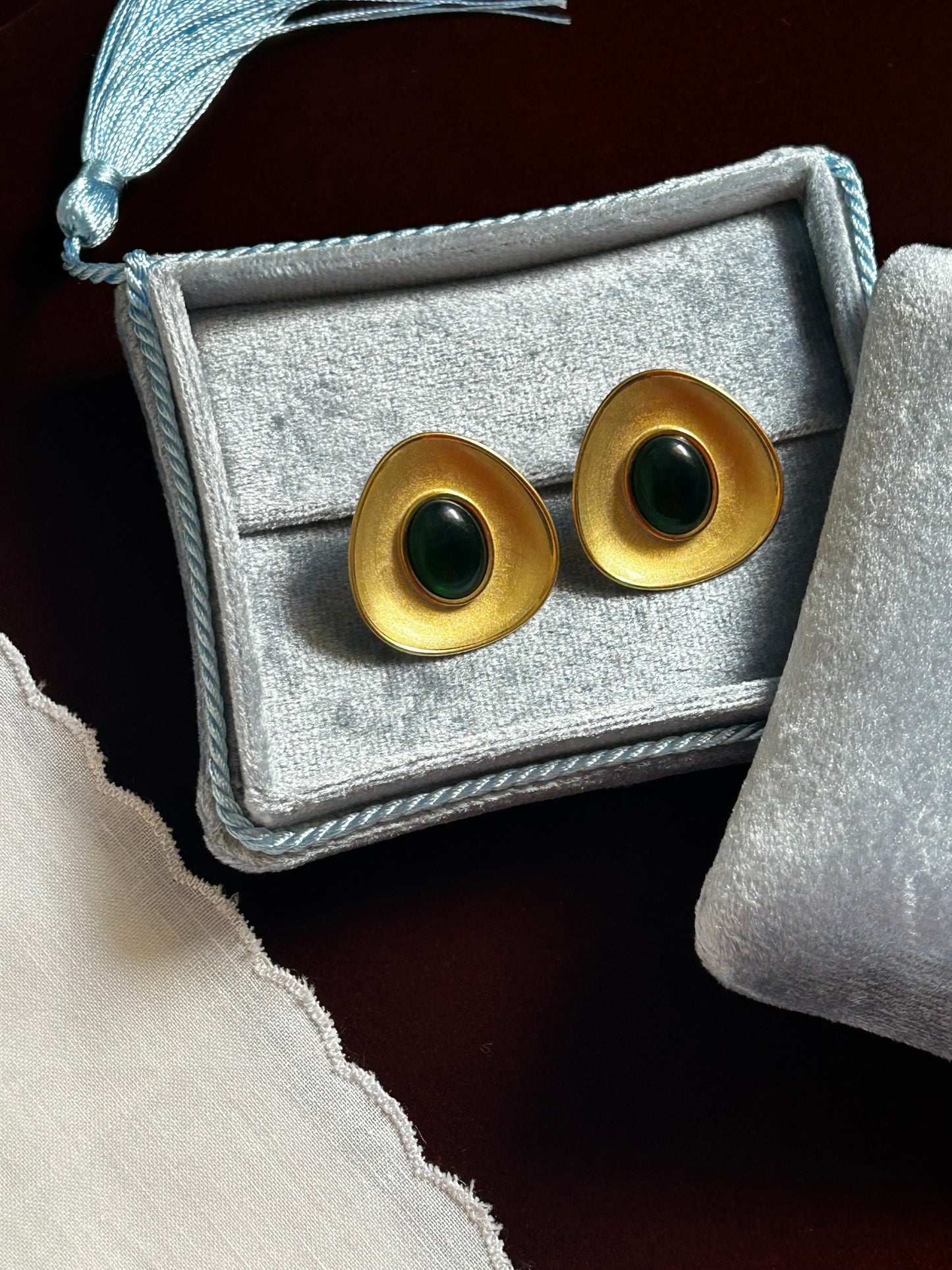 Solenne Green Stud Earrings