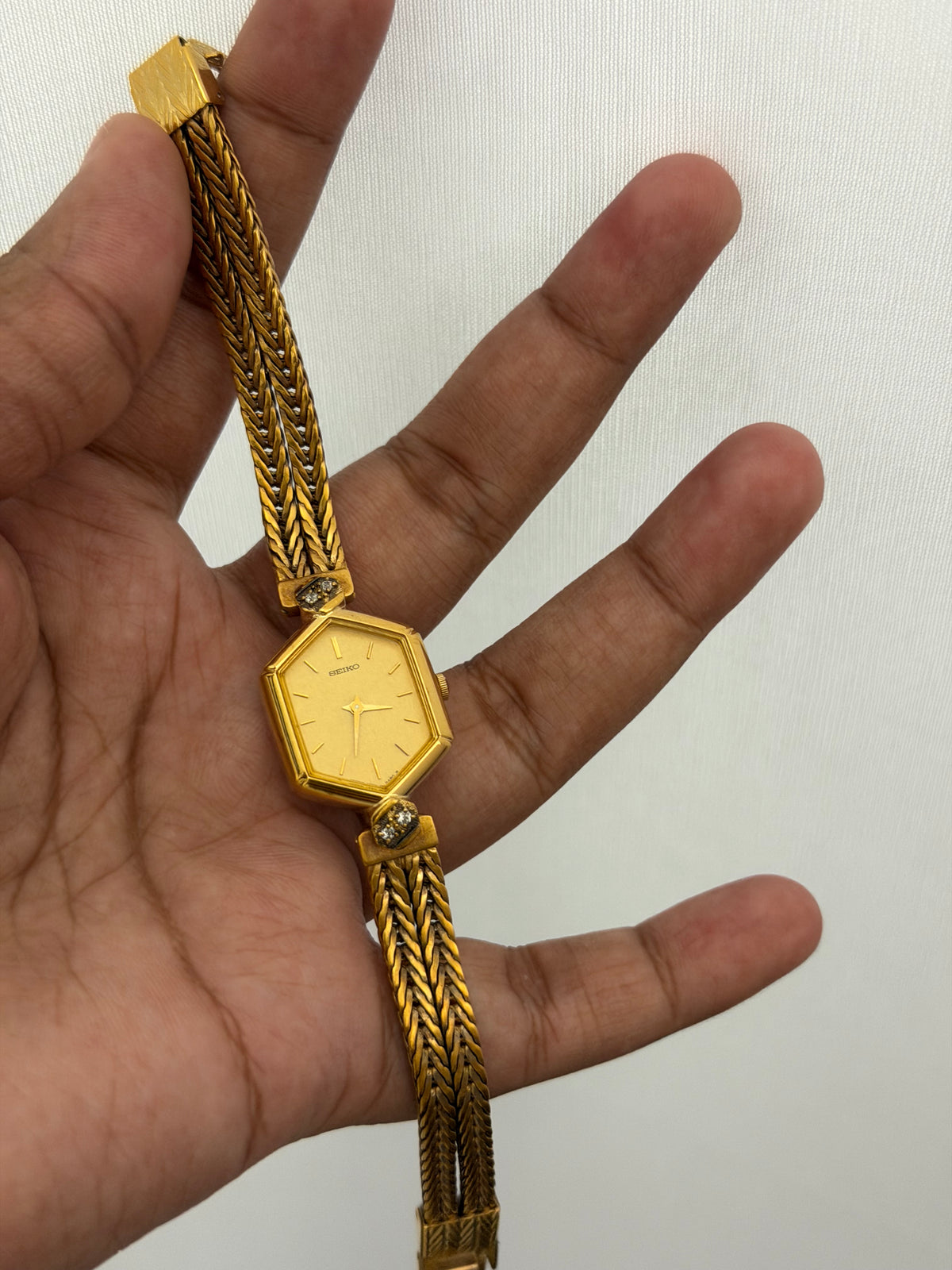 Rare Seiko Diamond Jewellery Quartz Watch with Hexagon Dial