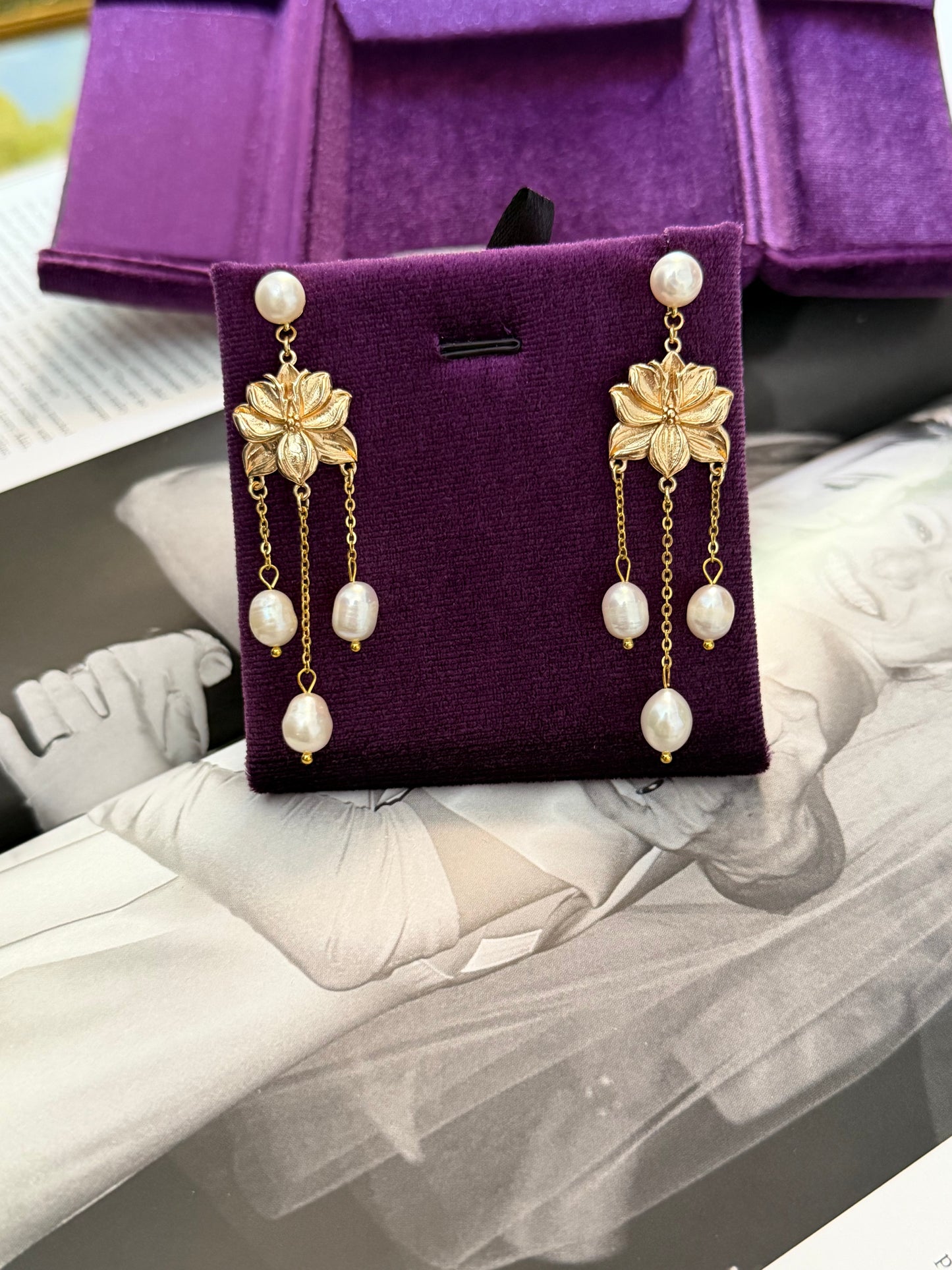 Golden Orchid Pearl Earrings